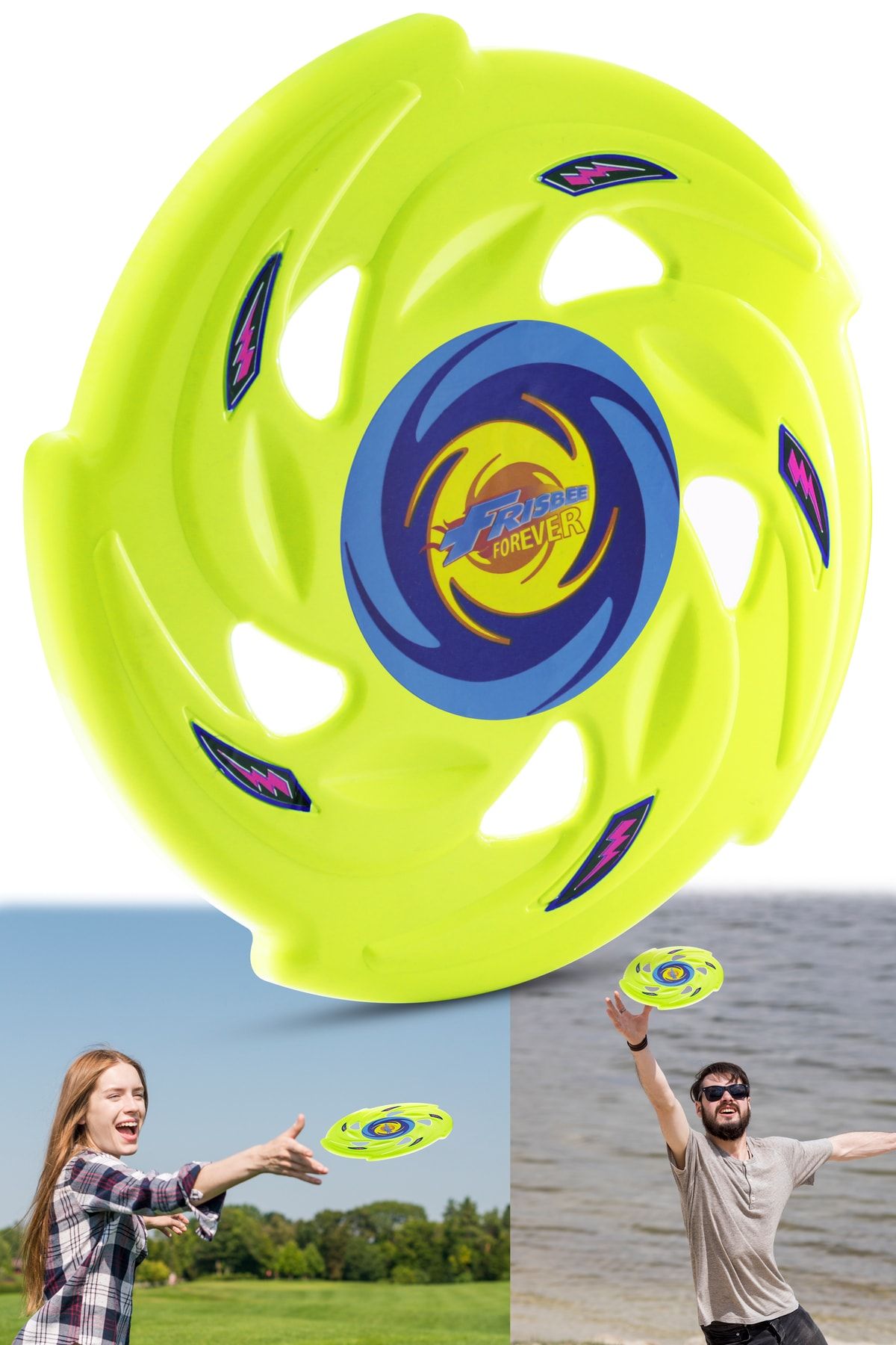 ZUBİZUBİ Frisbee Frizbi Fırlatma Diski Disk Atma Oyunu Çocuk Yetişkin Plaj Bahçe Oyuncak 24 Cm Neon Yeşil