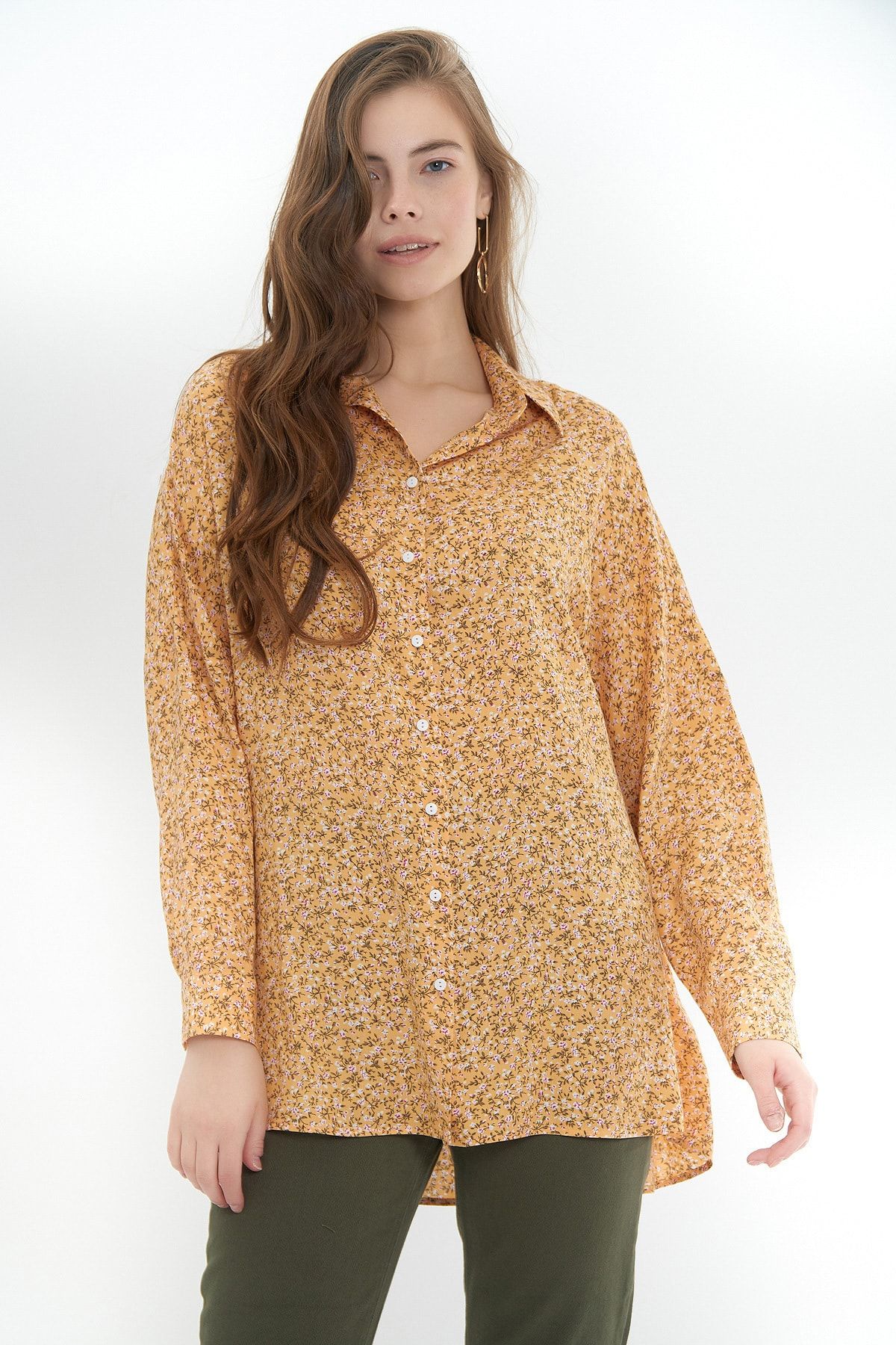 Pattaya Kadın Sarı Oversize Gömlek P21s201-2587