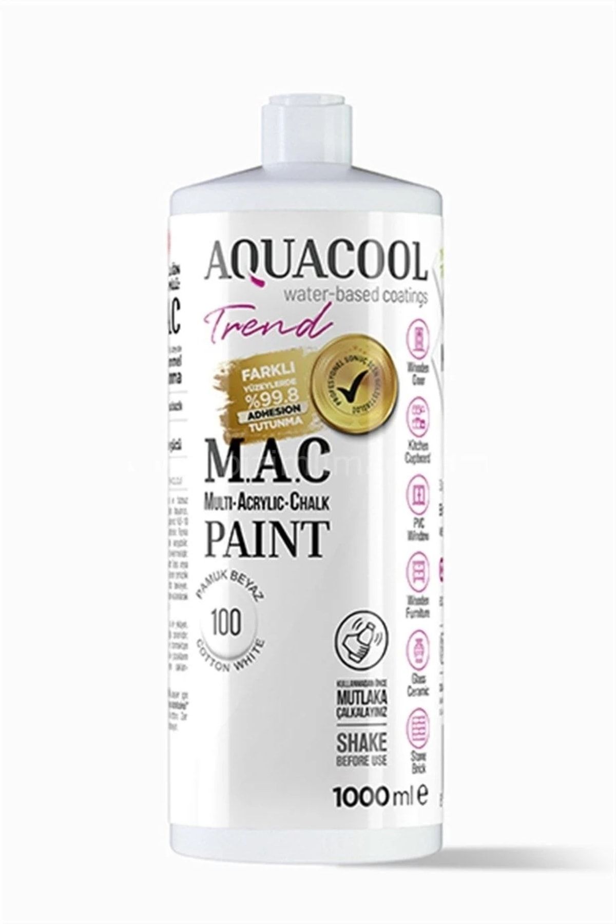 Aquacool Trend M.a.c Su Bazlı Akrilik Hobi Boyası 100 Pamuk Beyaz 1000ml