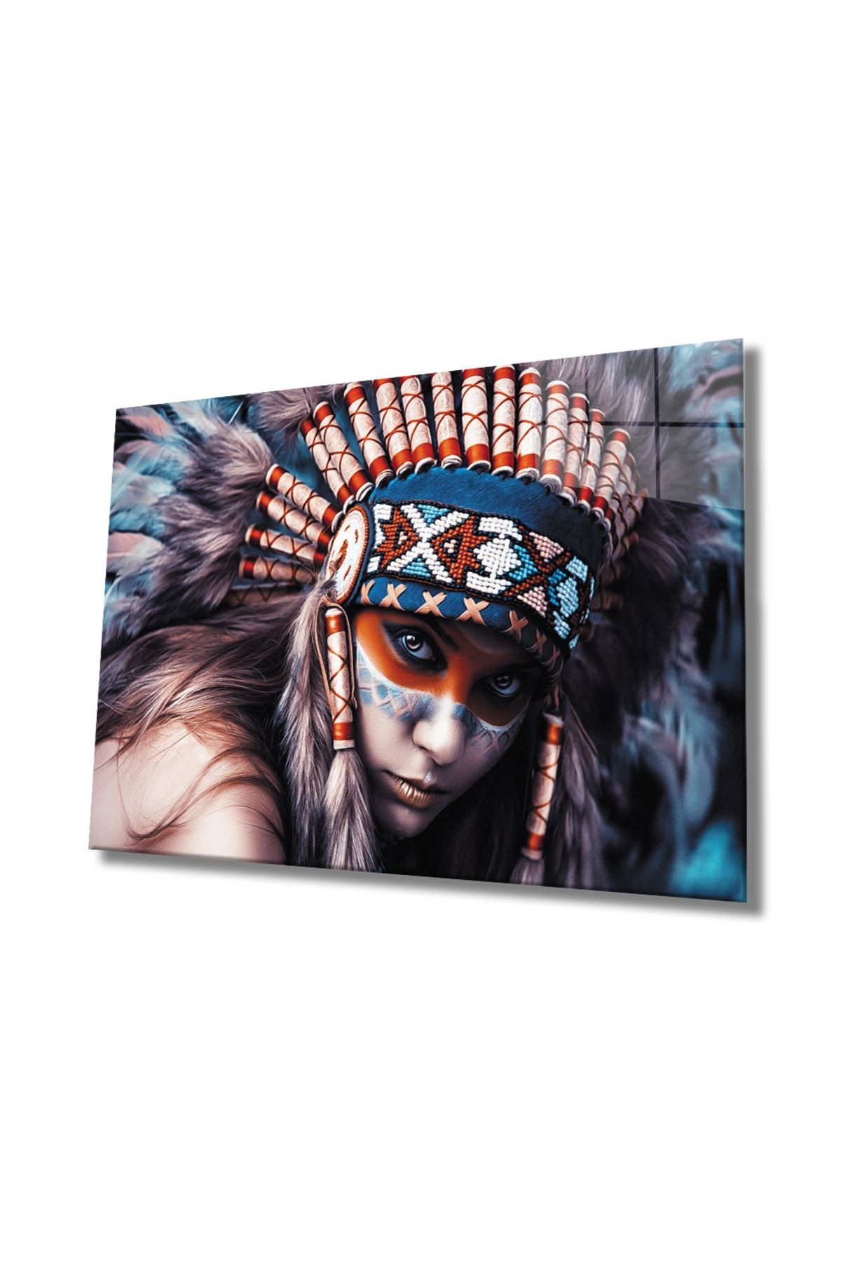 artwaystore Kızılderili Kadın Cam Tablo Indian 110x70 Renkli