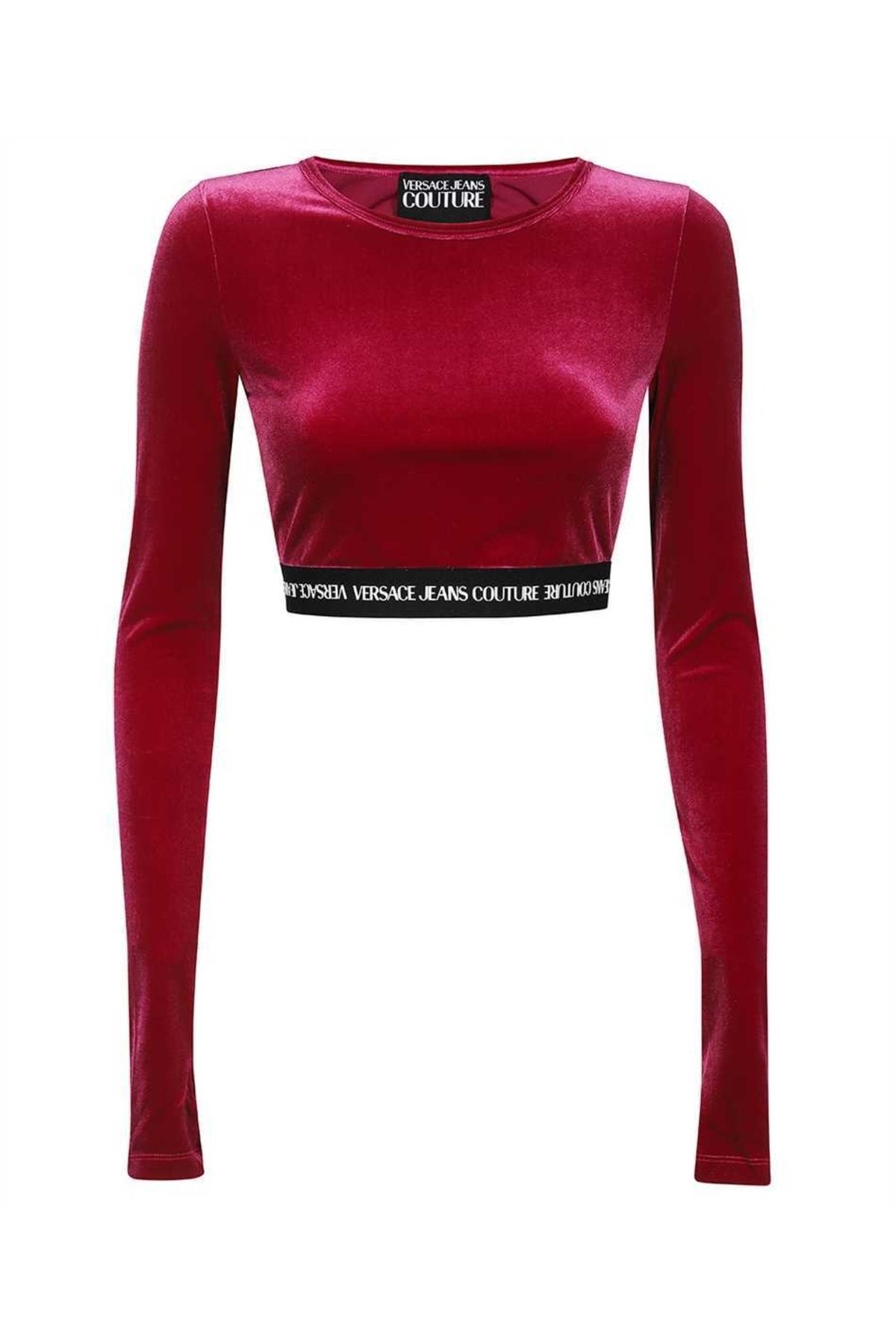 Versace Kadın Düz Crop Kadife Uzun Kollu Kırmızı T-shirt 73hah218 J0008-341