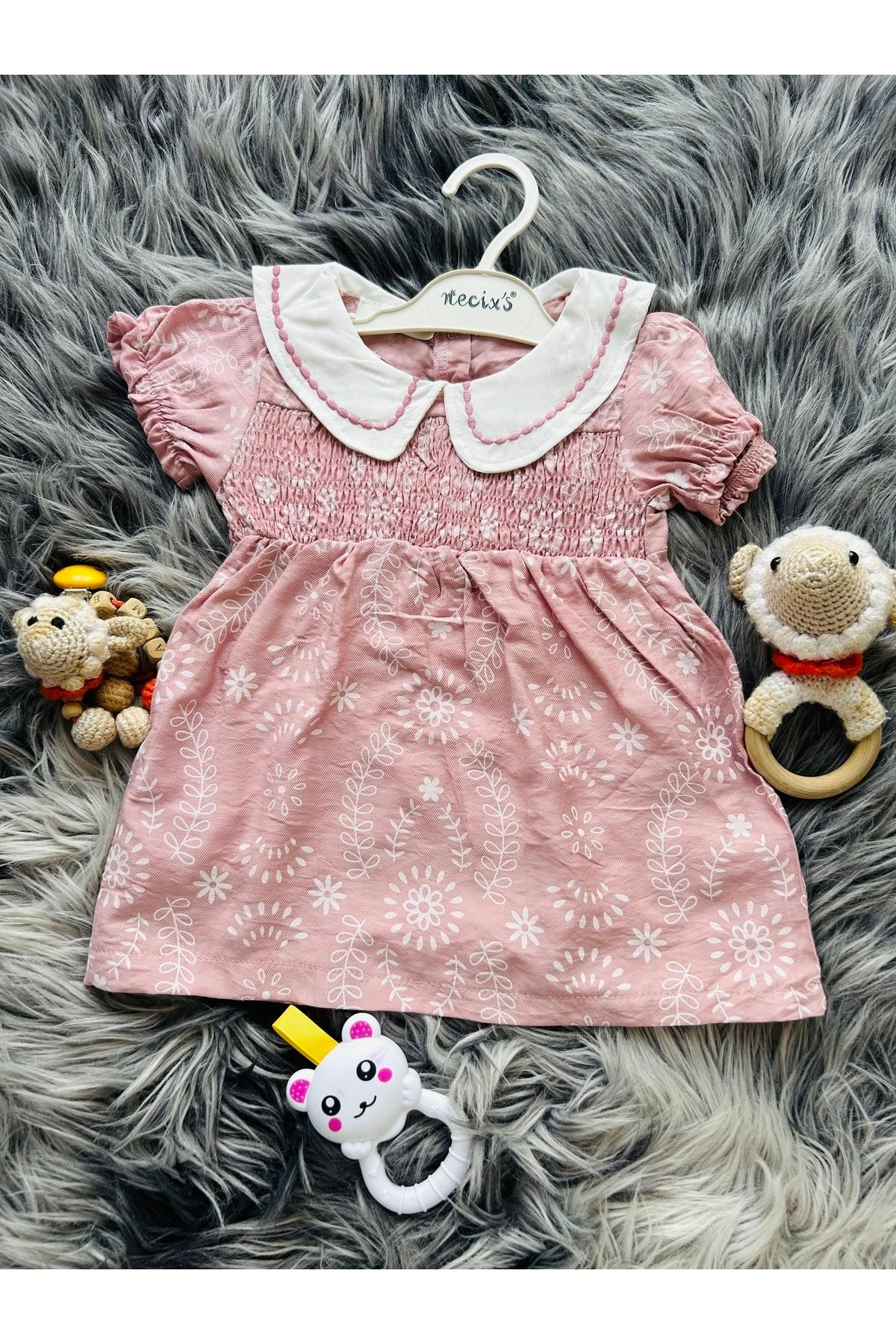 Necix's Kız Bebek Gül Kurusu Yakalı Çiçek Desenli Elbise