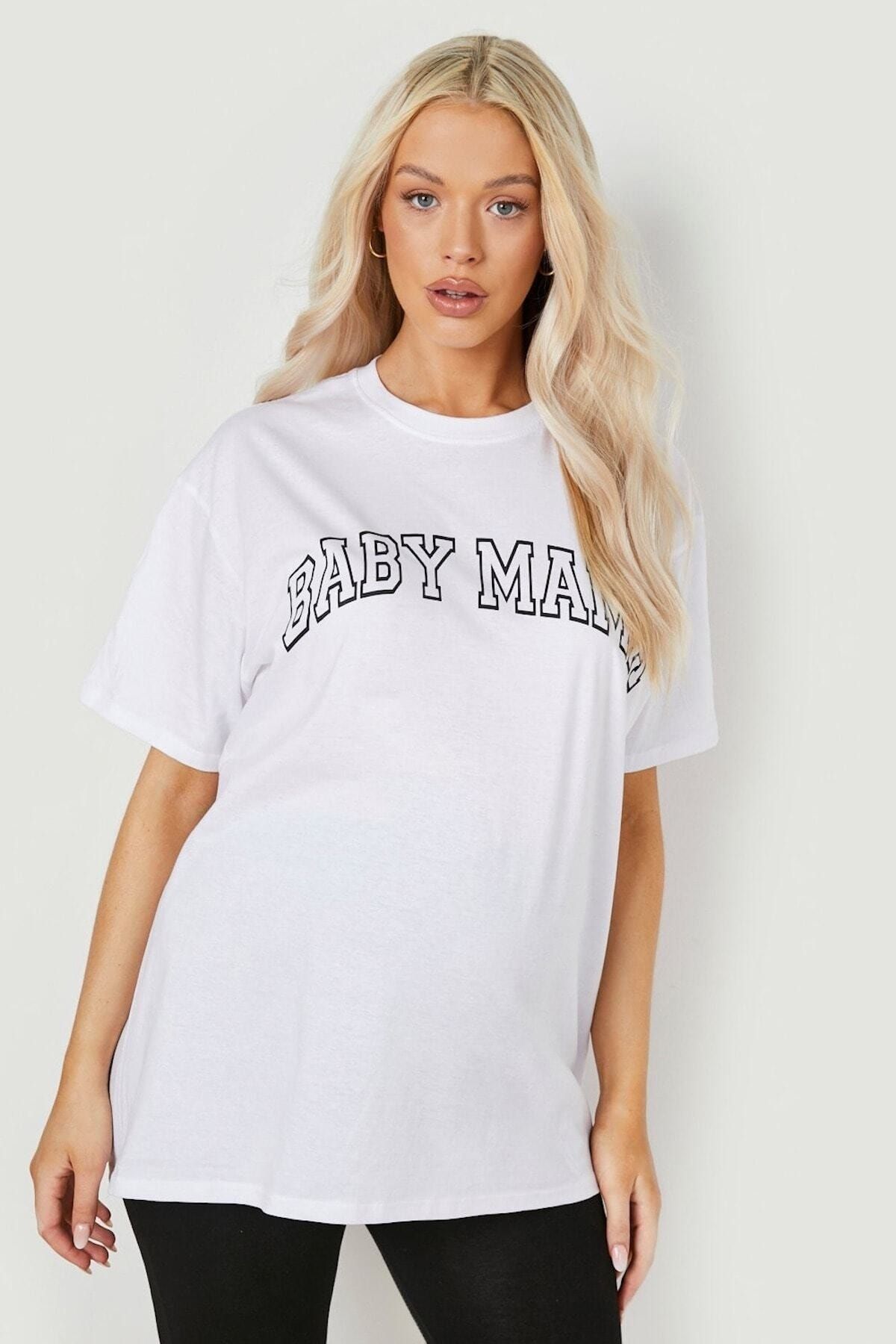 MARECASH Hamile Baby Mama Baskılı Oversize Hamile T-shirt