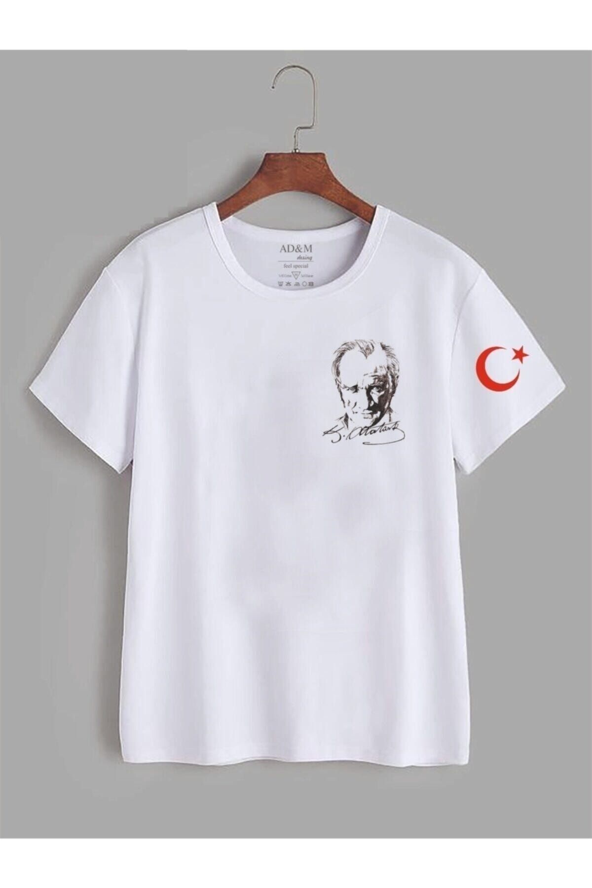 MAGORS Unisex Atatürk Ve Bayrak Baskılı Oversize Beyaz Tişört