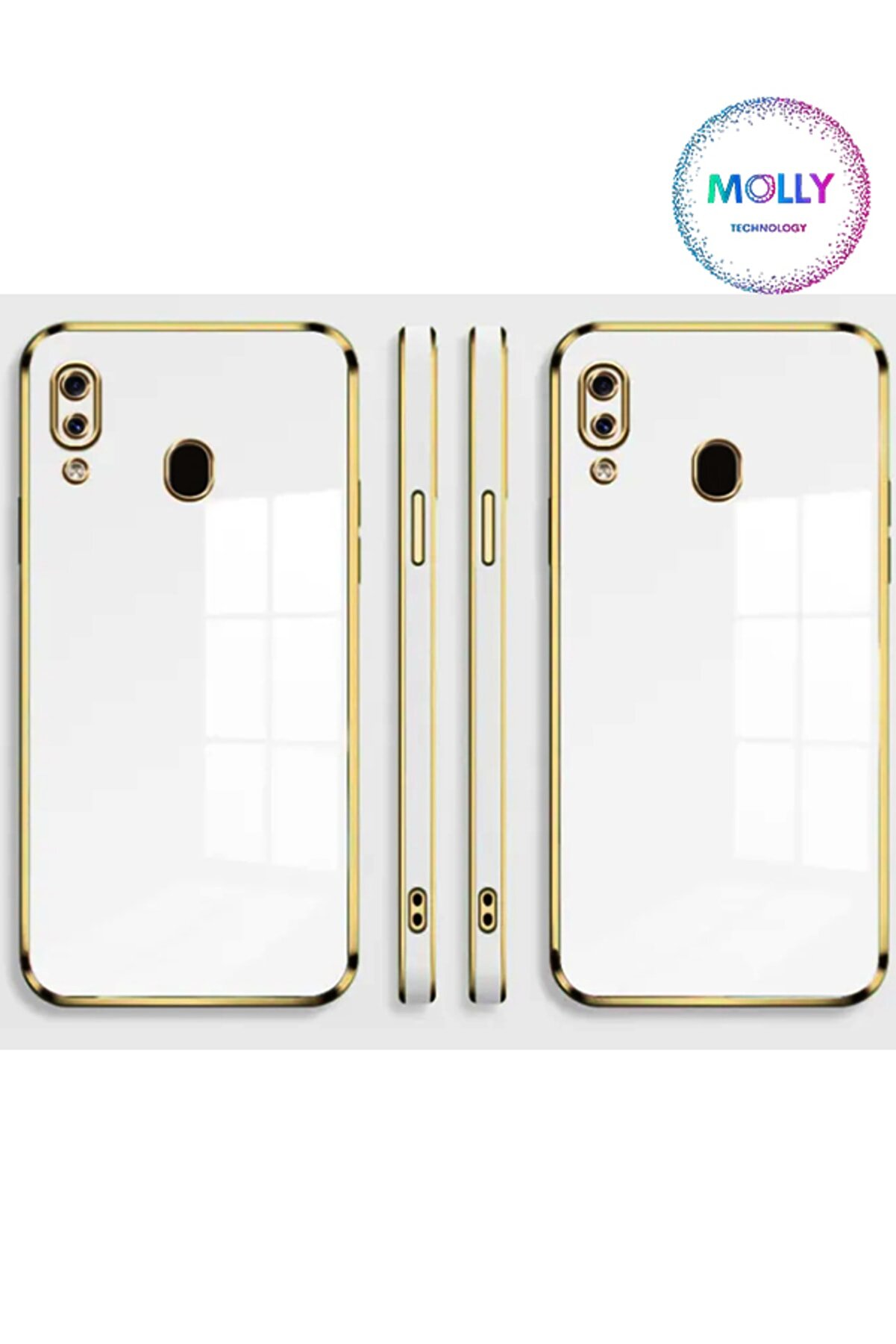 Molly Technology Huawei P20 Lite Için Inci Beyazı Kenarları Gold Detaylı Lüks Silikon Kılıf