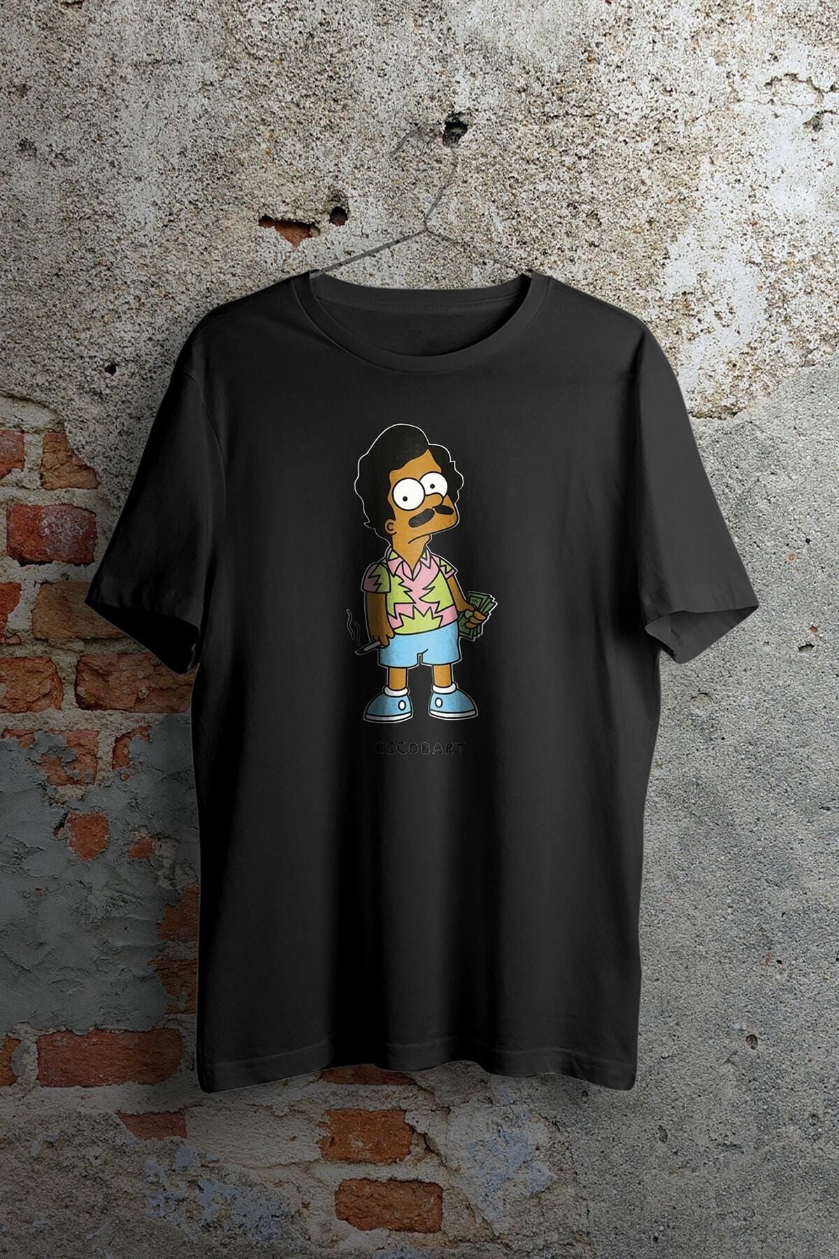 WePOD Bart Simpson Escobart Baskılı Siyah Kısa Kollu Unisex Tişört