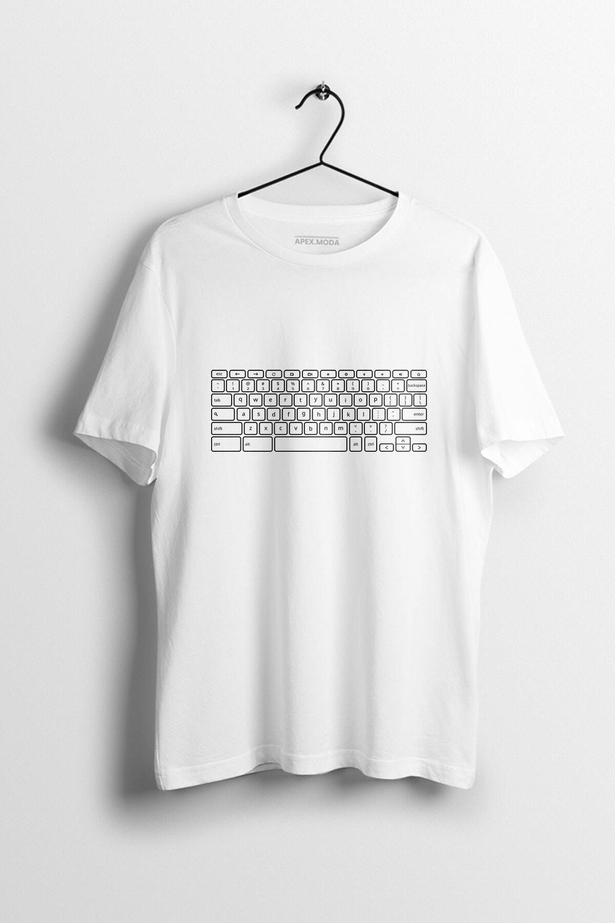 WePOD Keyboard Baskılı Tişört Baskılı Beyaz Kısa Kollu Unisex Tişört