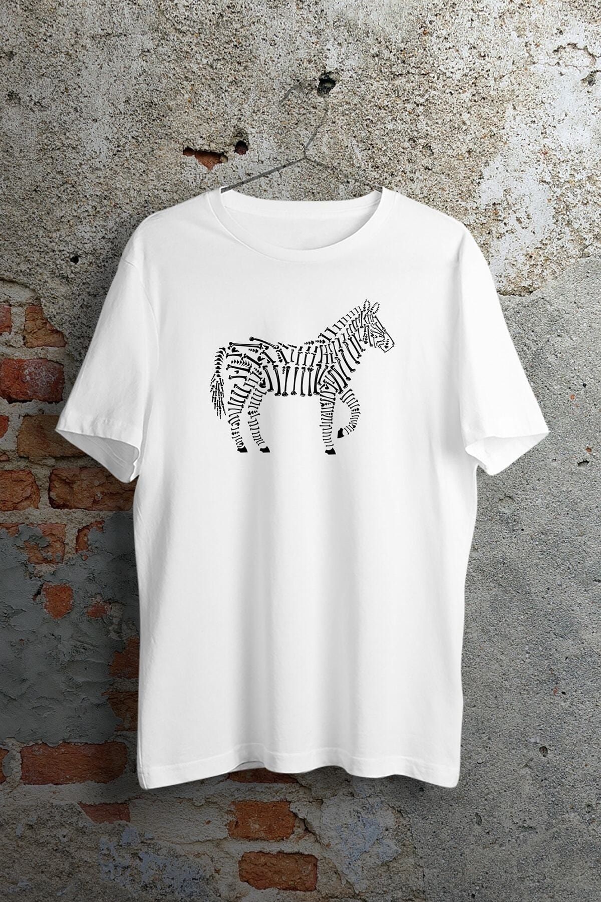 WePOD Bones Of Zebra Baskılı Beyaz Kısa Kollu Unisex Tişört