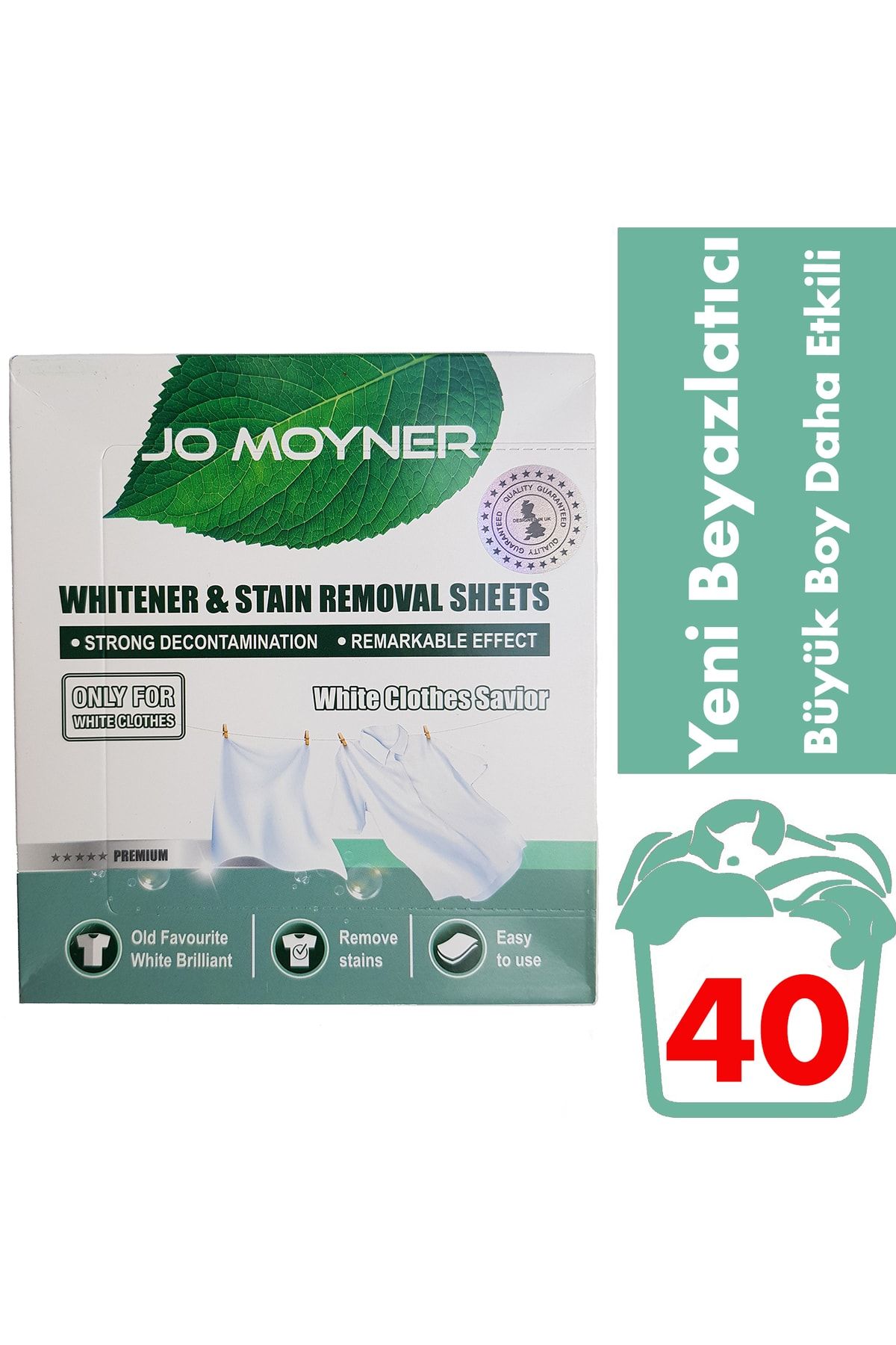 Jo Moyner Beyazlatıcı Çamaşır Mendili Aktif Beyazlatıcı Büyük Boy 40 Kullanım