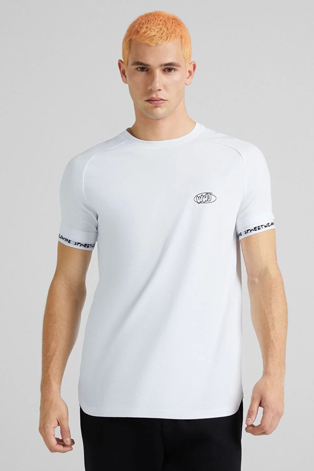 Renkli Store Brsh Muscle Slim Fit Elastik Kol Detaylı T-shirt - Beyaz