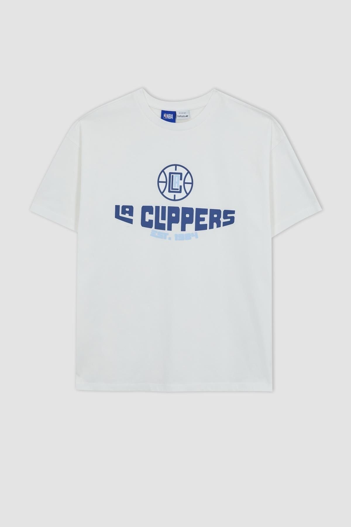 Defacto Fit Nba Los Angeles Clippers Oversize Bisiklet Yaka Sporcu Kısa Kollu %100 Pamuk Tişört