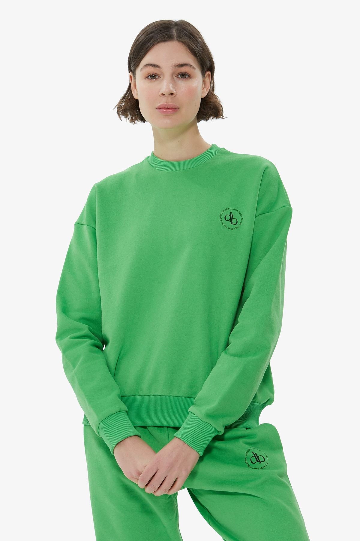 Dahlia Bianca Yeşil Bisiklet Yaka Basic Sweatshirt