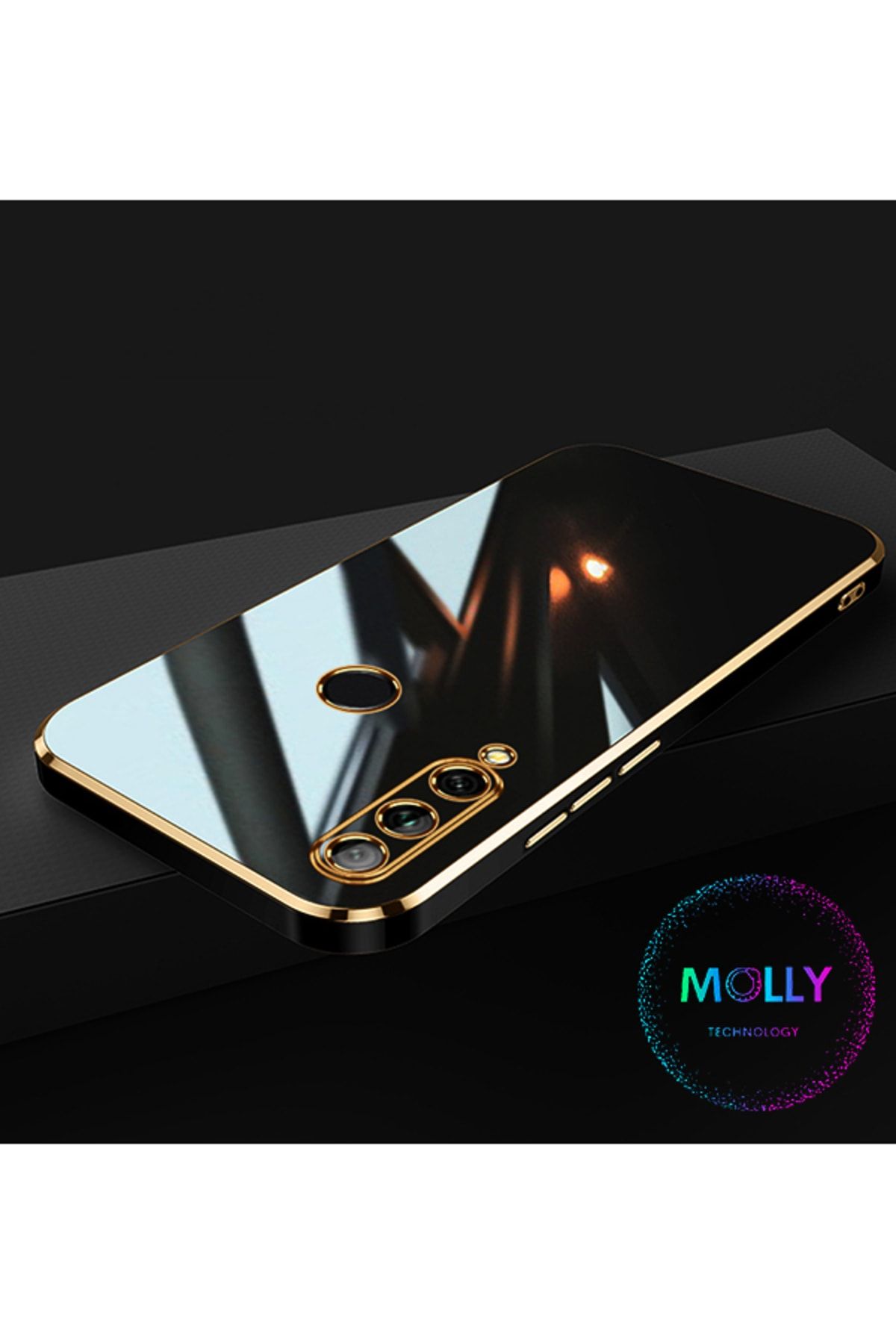 Molly Technology Huawei Y9 Prime 2019 Için Siyah Kenarları Gold Detaylı Lüks Silikon Kılıf