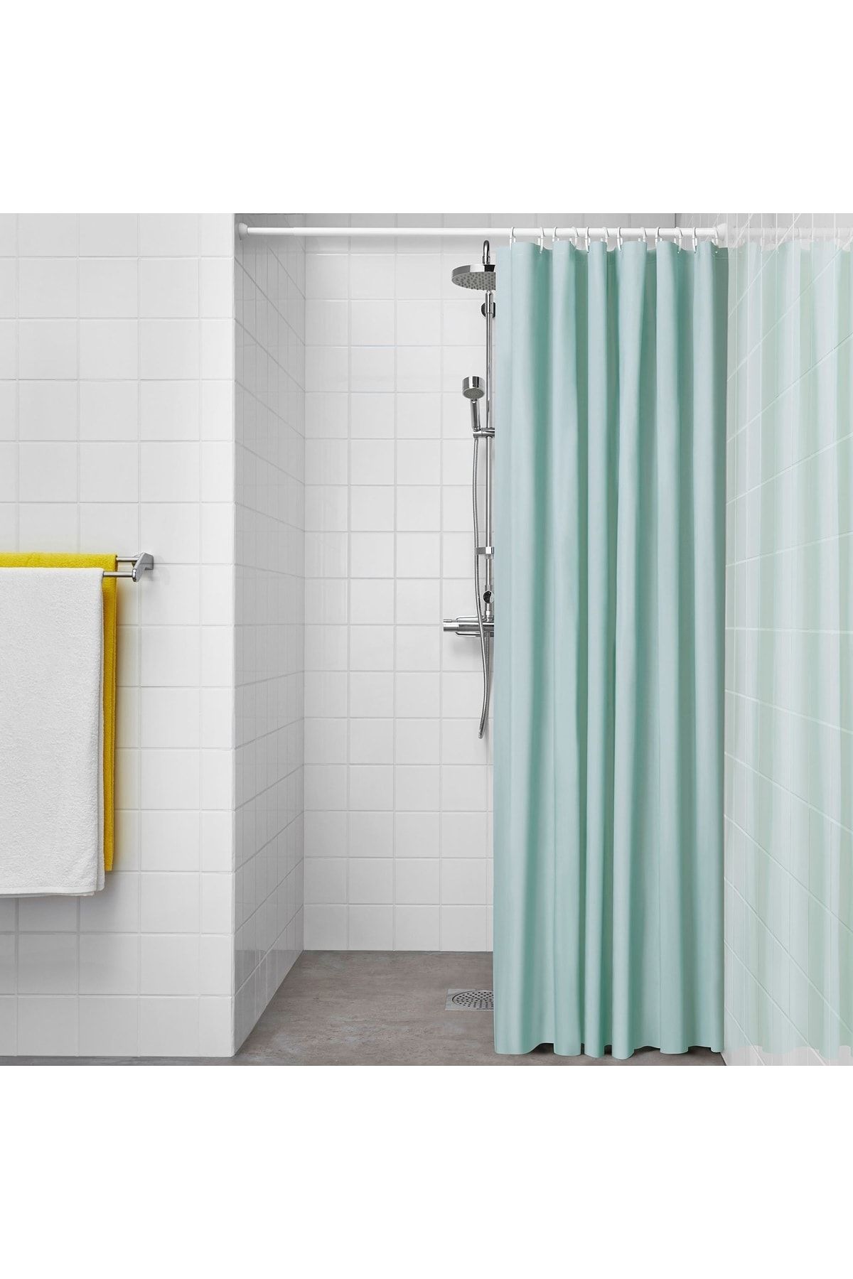 IKEA Duş Perdesi Uzunluk: 200 Cm Genişlik: 180 Cm Malzeme %100 Peva Renk Turkuaz