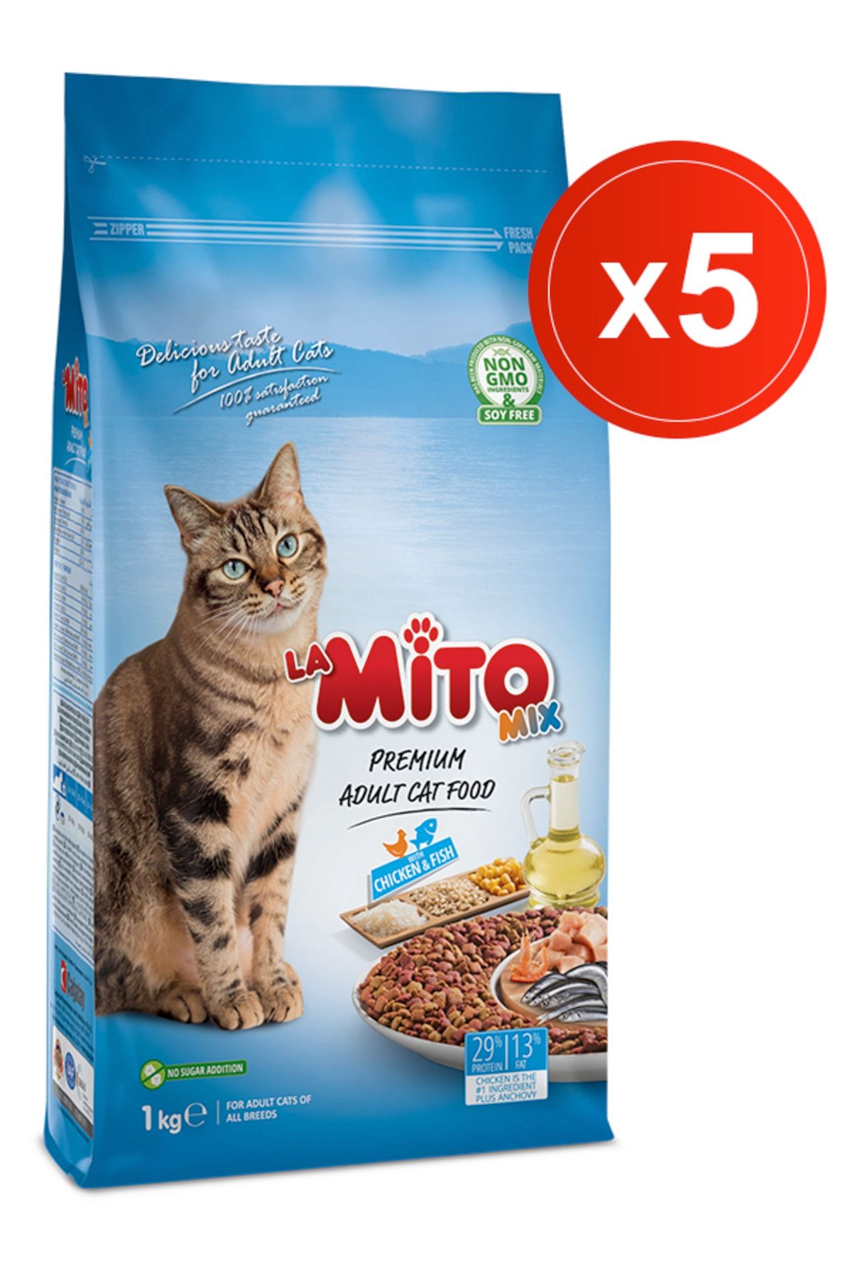 Mito Mix Adult Cat Tavuklu Ve Balıklı Renkli Taneli Yetişkin Kedi Maması 1 kg X5adet