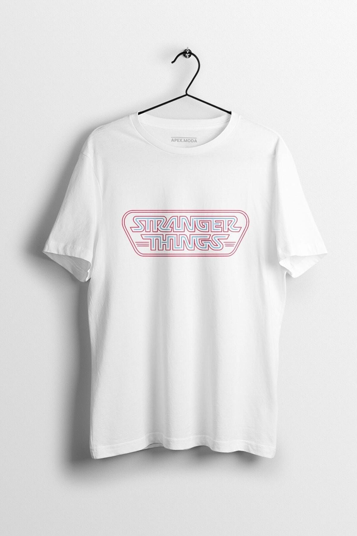 WePOD Stranger Things Art Baskılı Tişört Baskılı Beyaz Kısa Kollu Unisex Tişört