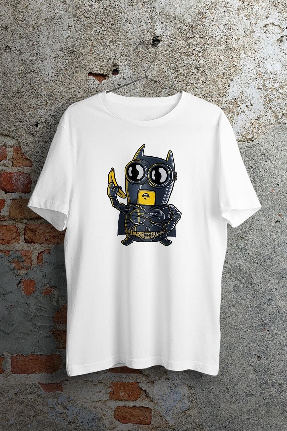 WePOD Batman Minion Baskılı Beyaz Kısa Kollu Unisex Tişört
