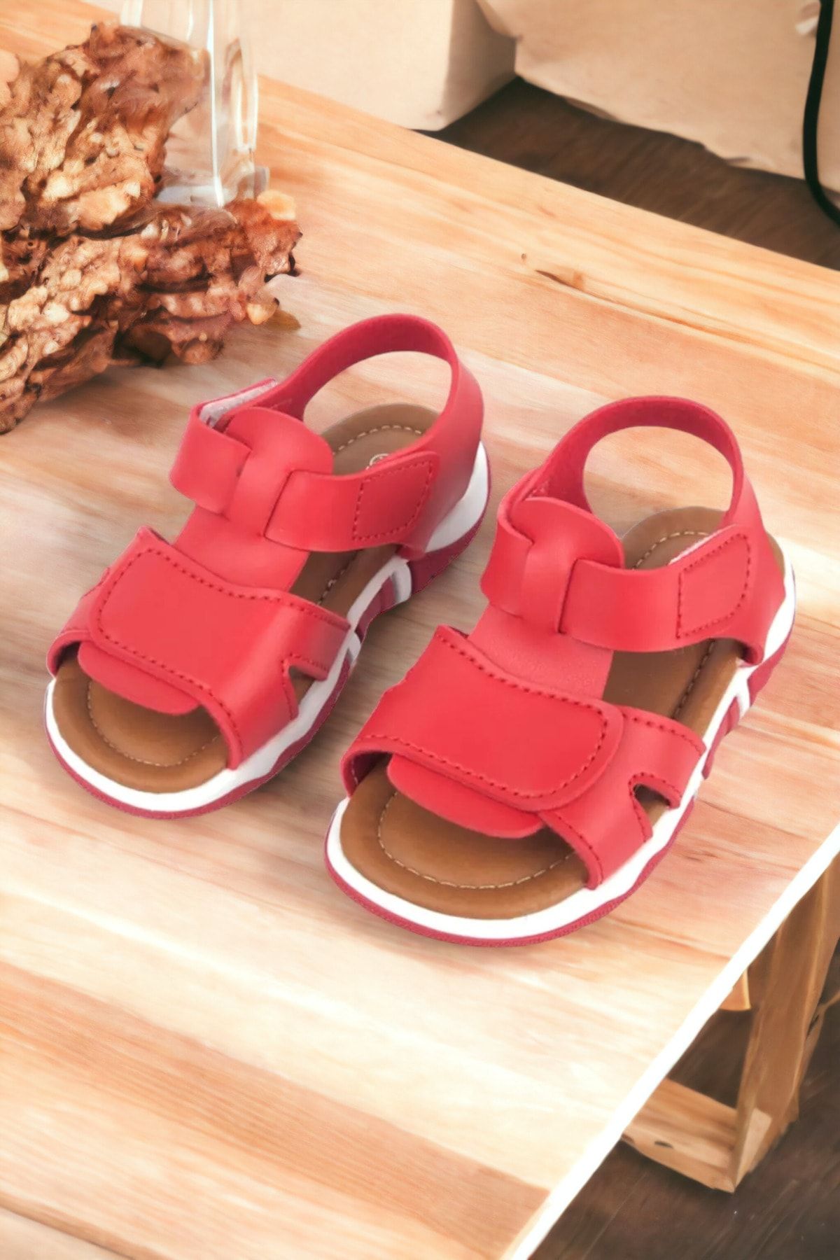 Ponchiq Bantlı Kırmızı Unısex Çocuk Sandalet