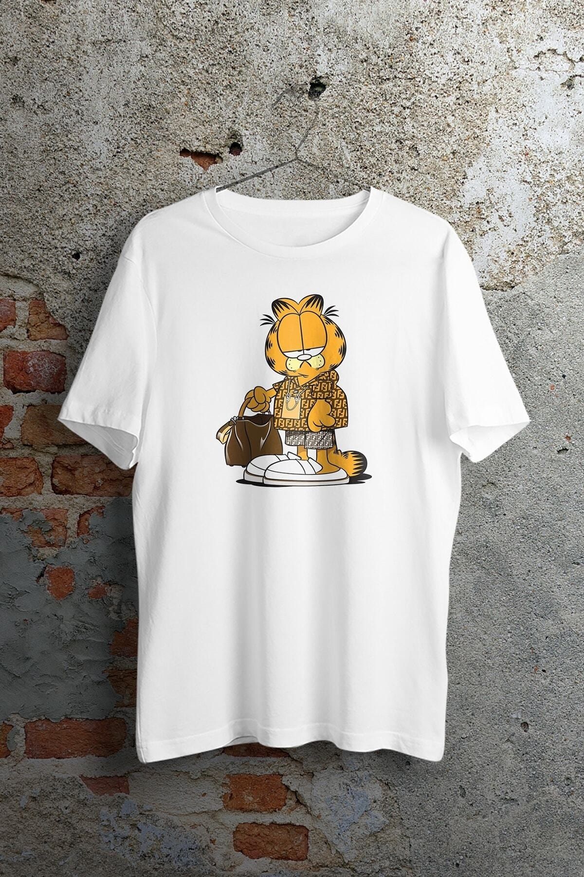 WePOD Garfield Fendi Baskılı Beyaz Kısa Kollu Unisex Tişört
