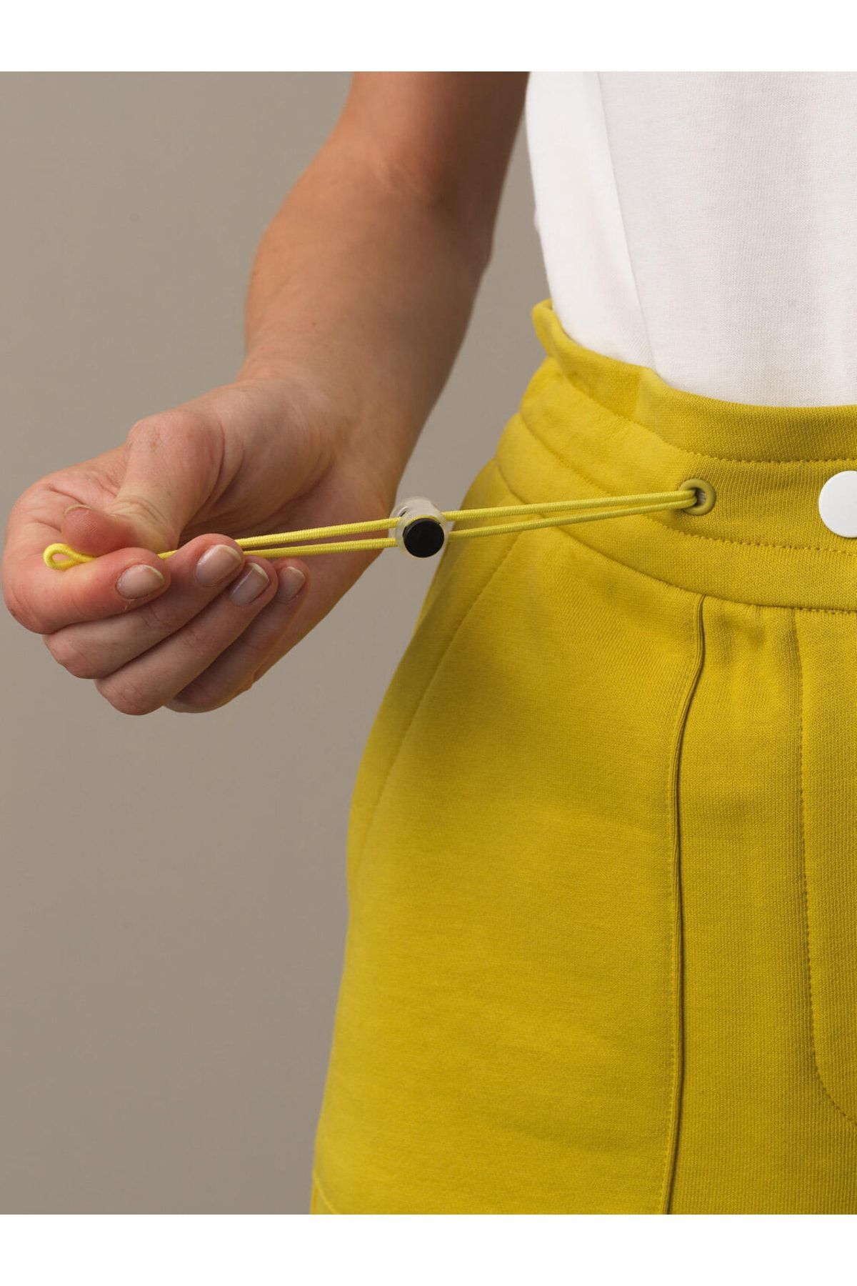 Xint Kadın Yosun Sarısı %100 Pamuk Yüksek Bel Oversize Sweat Pantolon