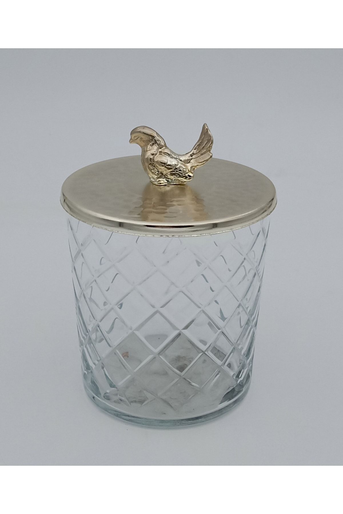 Fidex Home Dekoratif Cam Çerezlik-şekerlik Metal Kuş Kapaklı
