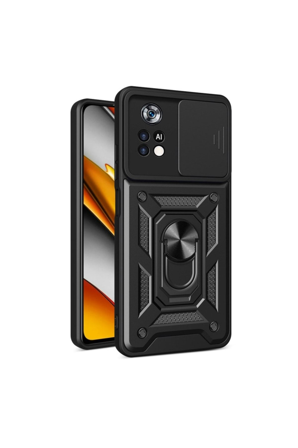 Fibaks Redmi Note 12 Pro Kılıf Kamera Korumalı Sürgülü Yüzüklü Armor Military Tank Darbe Emici Kapak