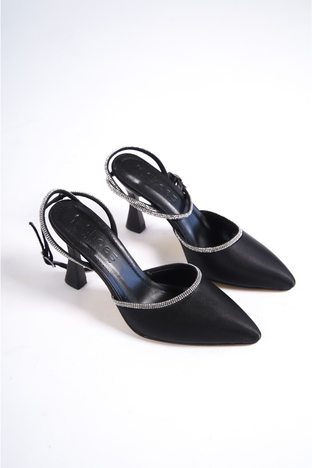 BAKGİY Siyah Saten Kadın Taşlı Topuklu Ayakkabı Bg1149-119-0002