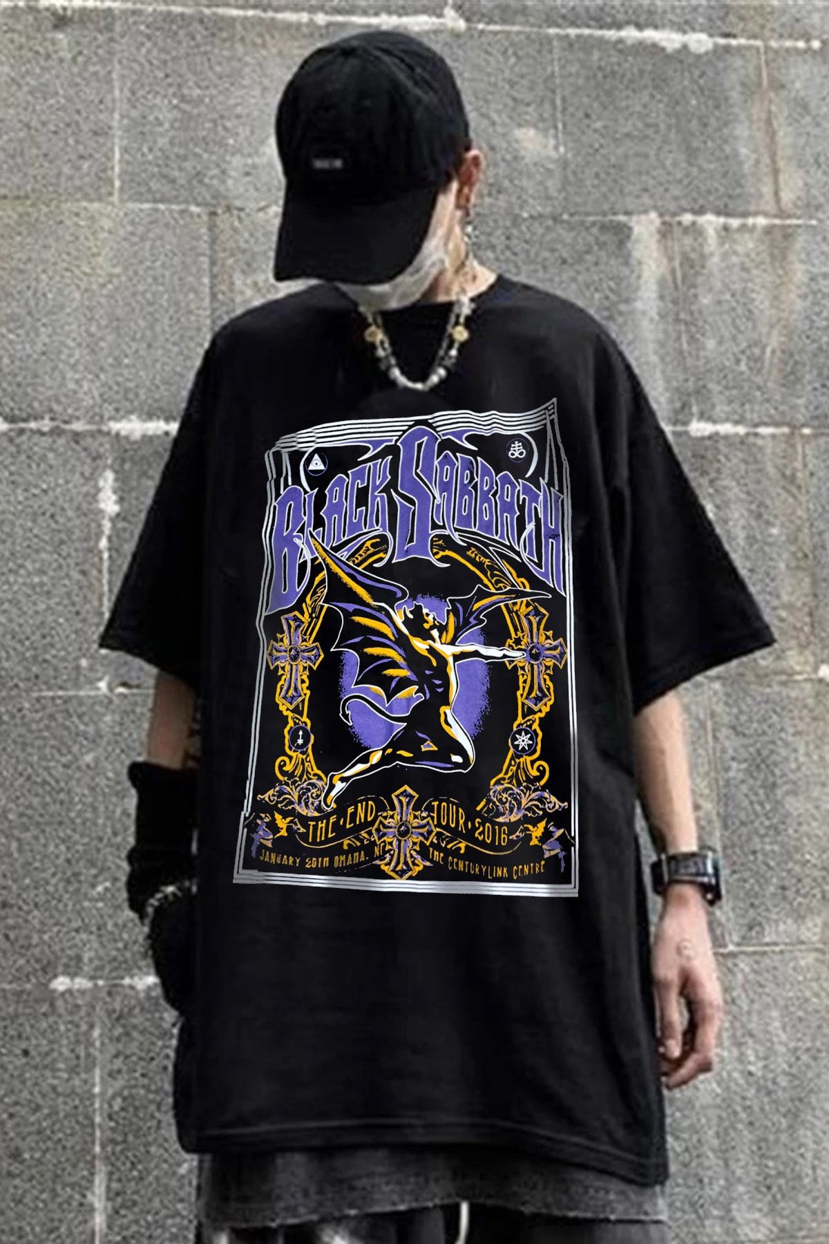 Freak Tshirt Siyah Renk Black Sabbath Baskılı Geniş Kalıp Unisex Metal- Rock T-shirt