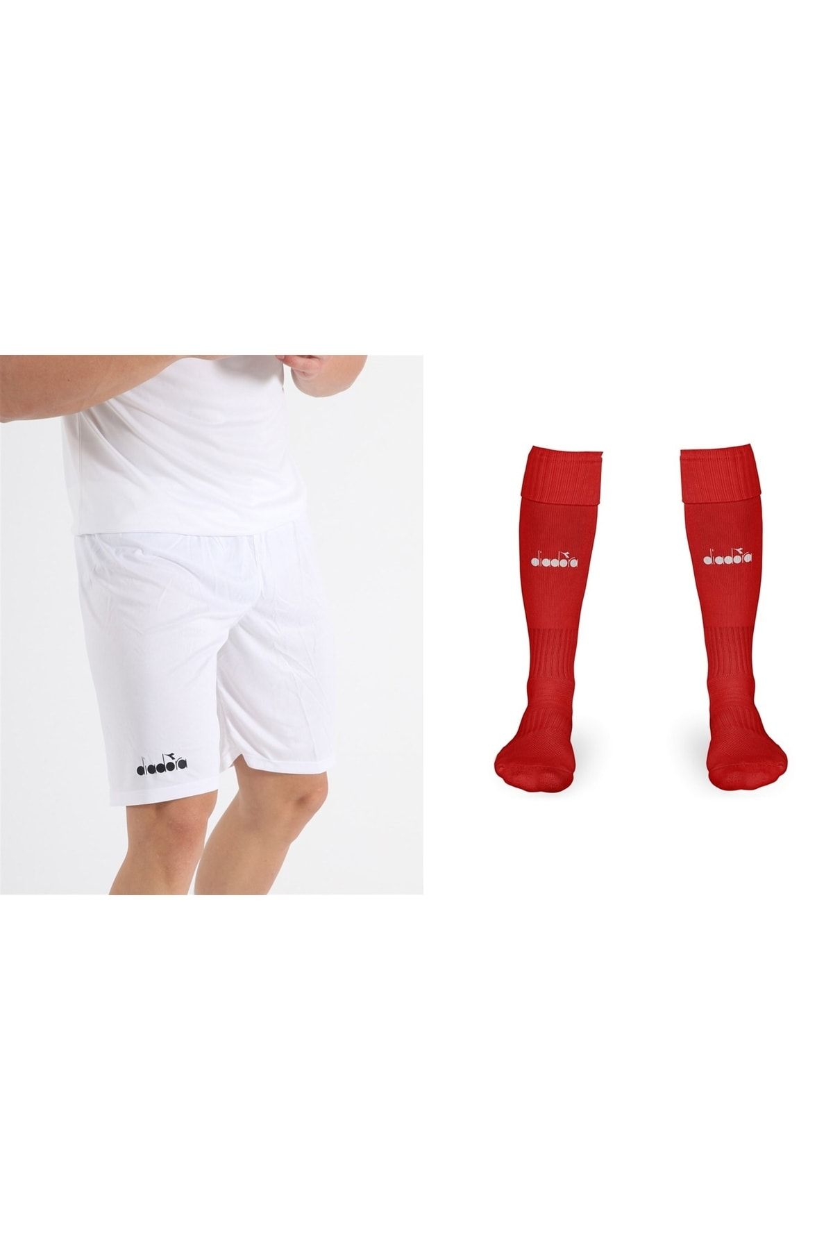 Diadora Beyaz Halı Saha Şortu - 40-45 Uzun Futbol Çorabı - Ddset-ant001