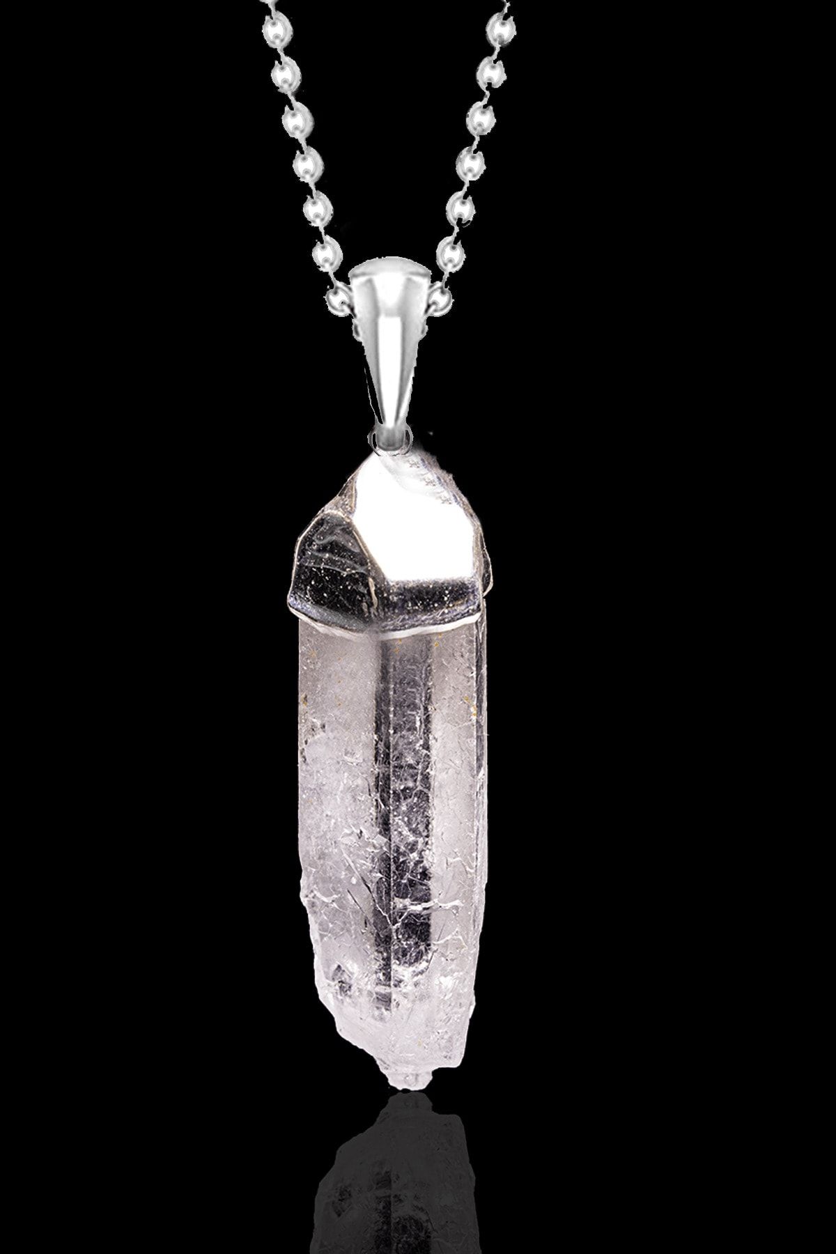 Tesbih Atölyesi Sertifikalı Ham Işlenmemiş Kristal Kuvars Taşı Kolye - Gümüş Kaplama