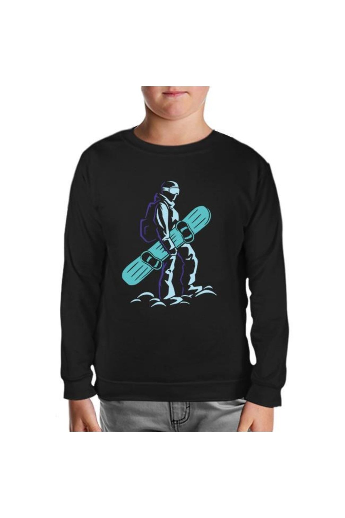 Lord T-Shirt Man Holding Snowboard Siyah Çocuk Sweatshirt