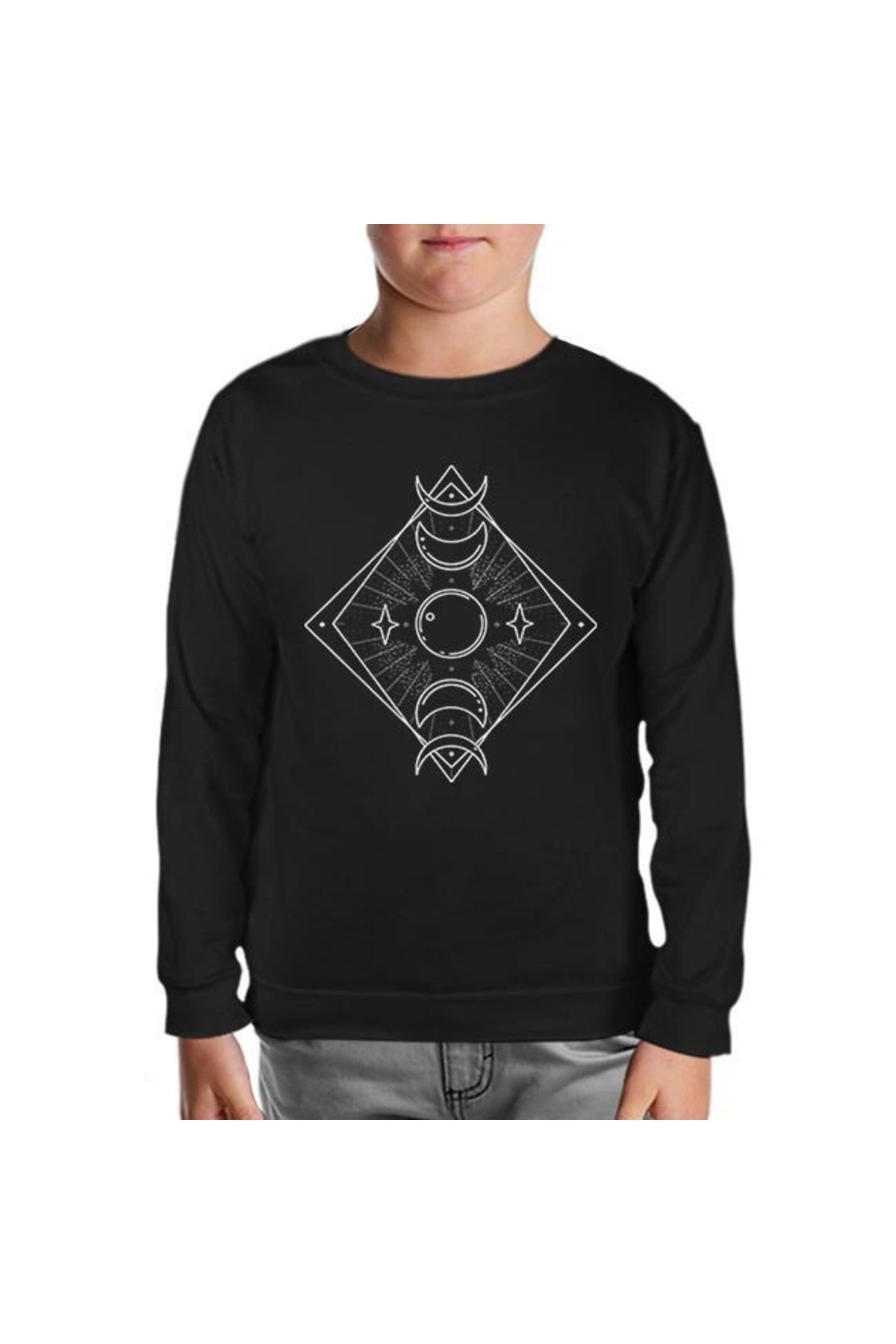 Lord T-Shirt Phases Of The Moon On A Geometrical Background Siyah Çocuk Sweatshirt