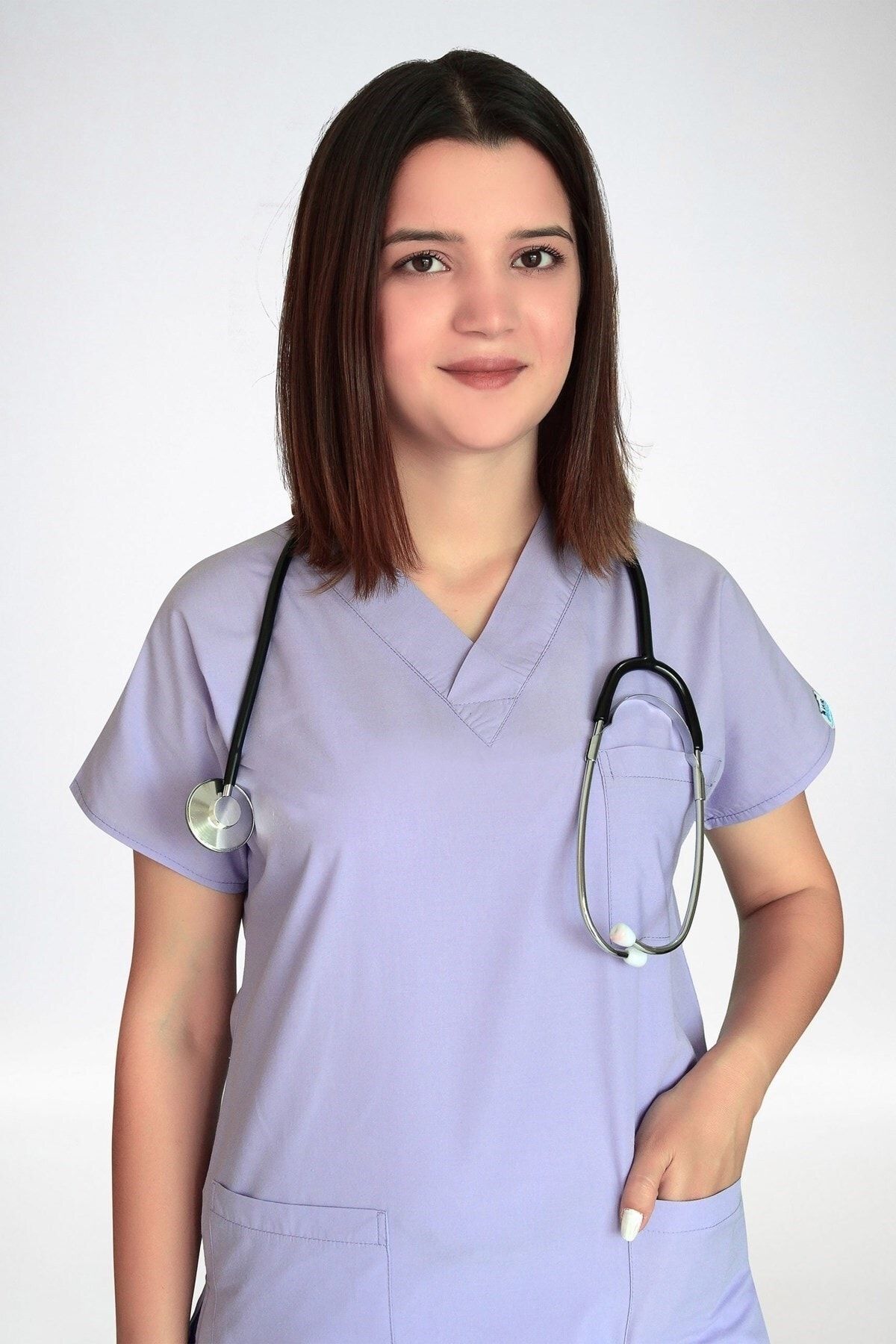 Nur Medikal Giyim Kadın Lila Renk Likralı Cerrahi Tek Üst Doktor Hemşire Hastane Forma