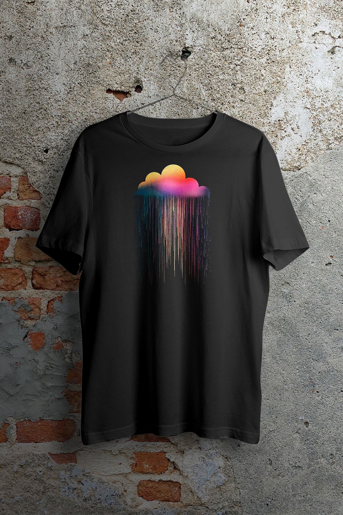 WePOD Cloud Drops Baskılı T-shirt Baskılı Siyah Kısa Kollu Unisex Tişört