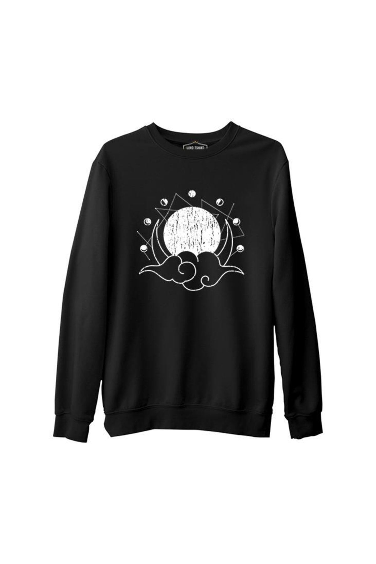 Lord T-Shirt Moon Phases Behind A Cloud Siyah Erkek Kalın Sweatshirt