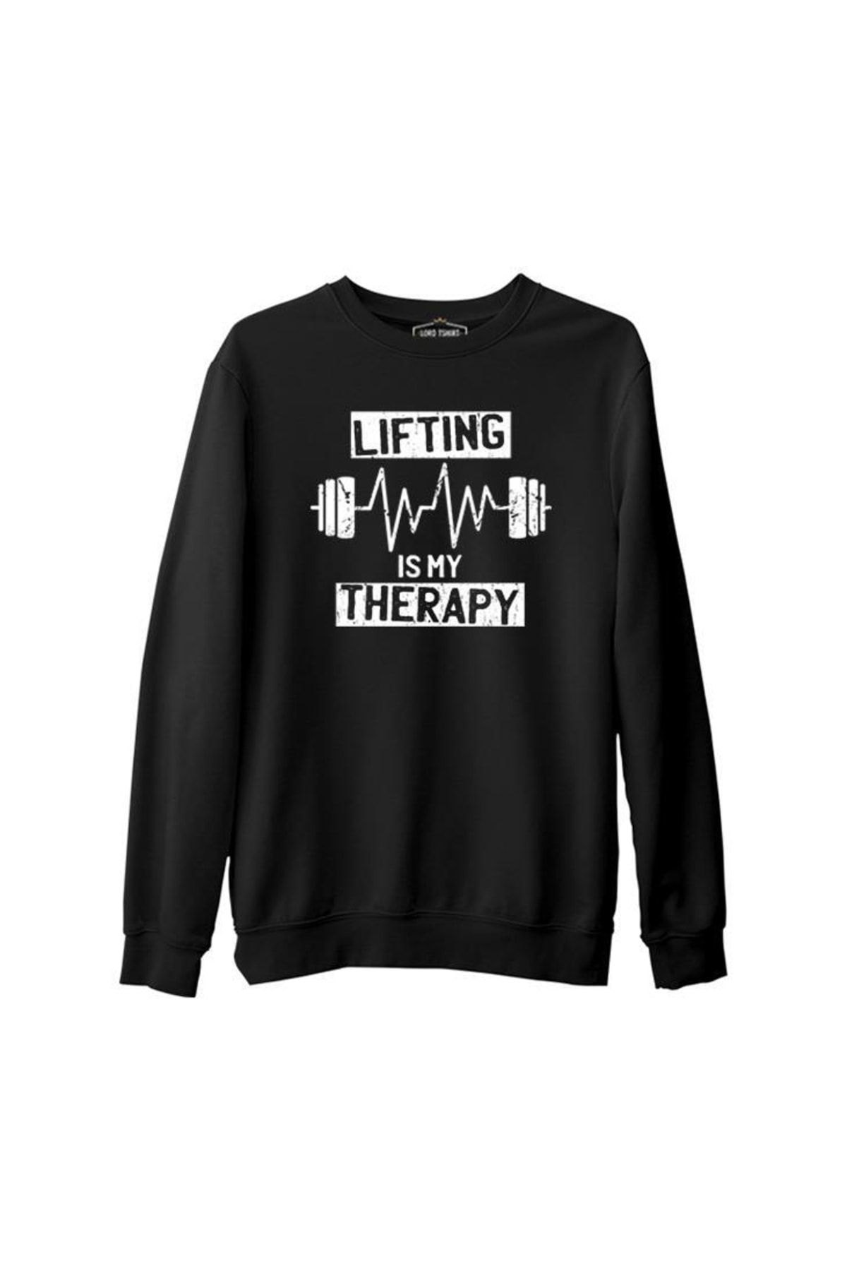 Lord T-Shirt Bodybuilding Lifting Theraphy Siyah Erkek Kalın Sweatshirt