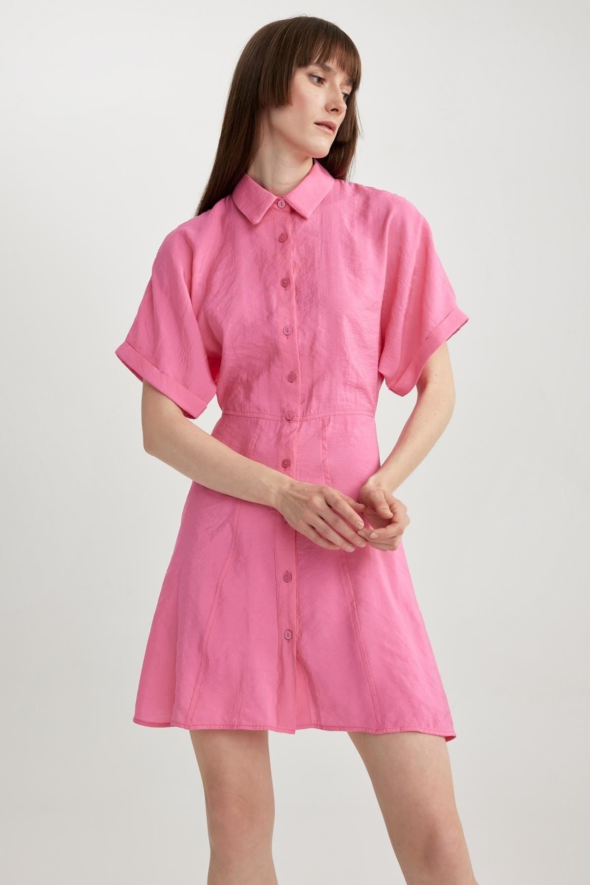 Defacto Gömlek Yaka Modal Mini Kısa Kollu Elbise