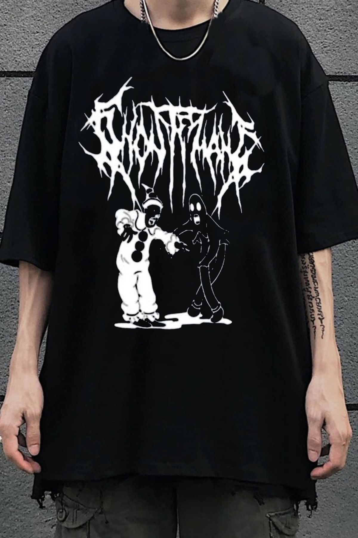 Freak Tshirt Siyah Renk Ghostemane Baskılı Unisex Oversize Gotik T-shirt