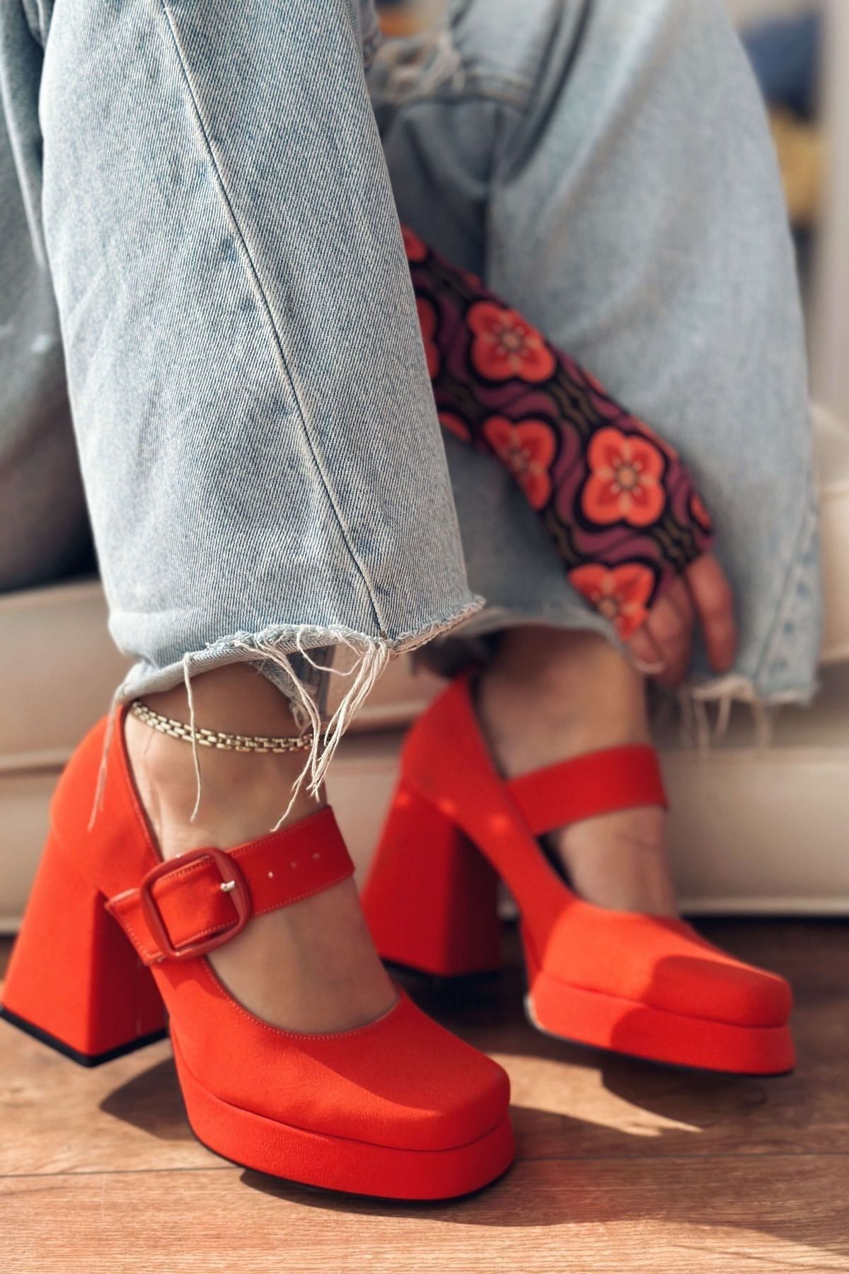 I Love Shoes Alpons Saten Kadın Platform Topuklu Ayakkabı Turuncu