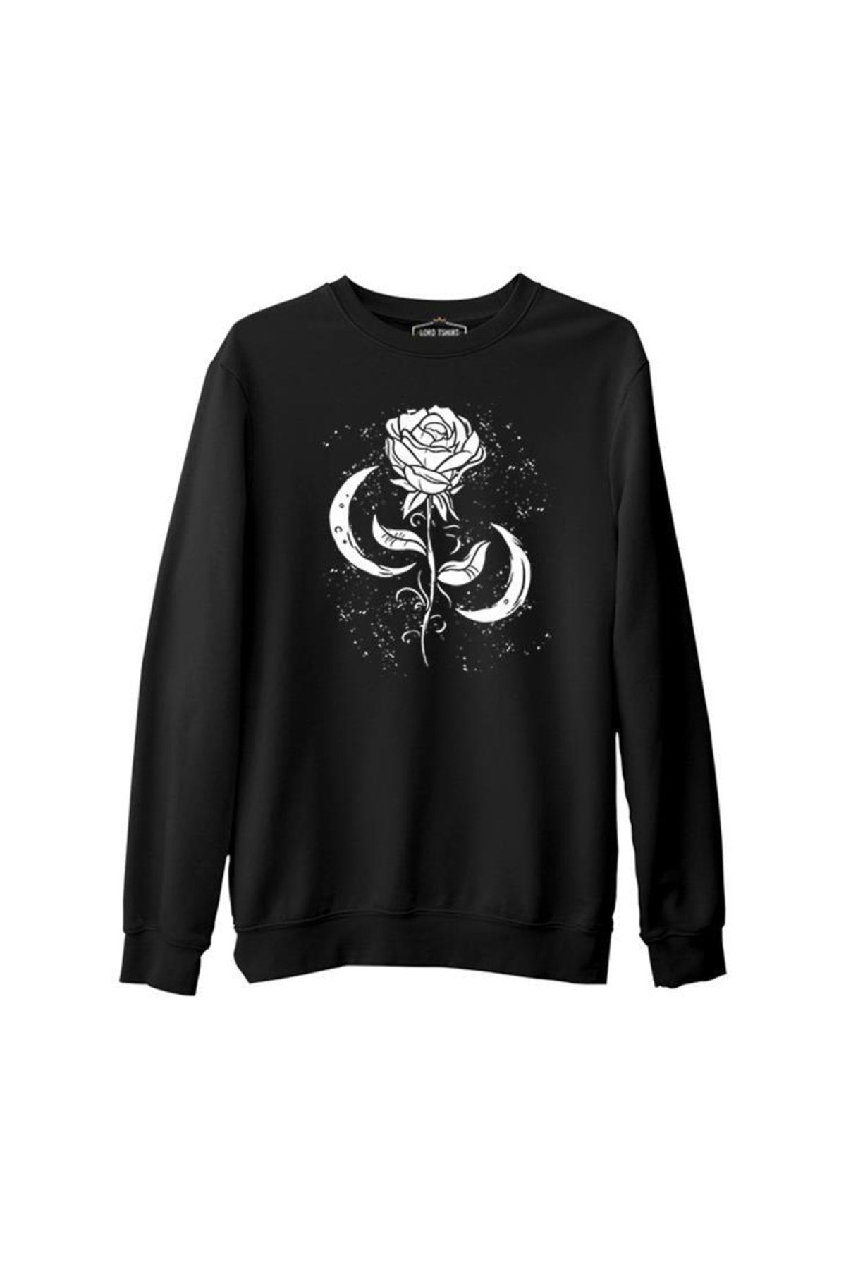 Lord T-Shirt Moons Around A Rose Siyah Erkek Kalın Sweatshirt
