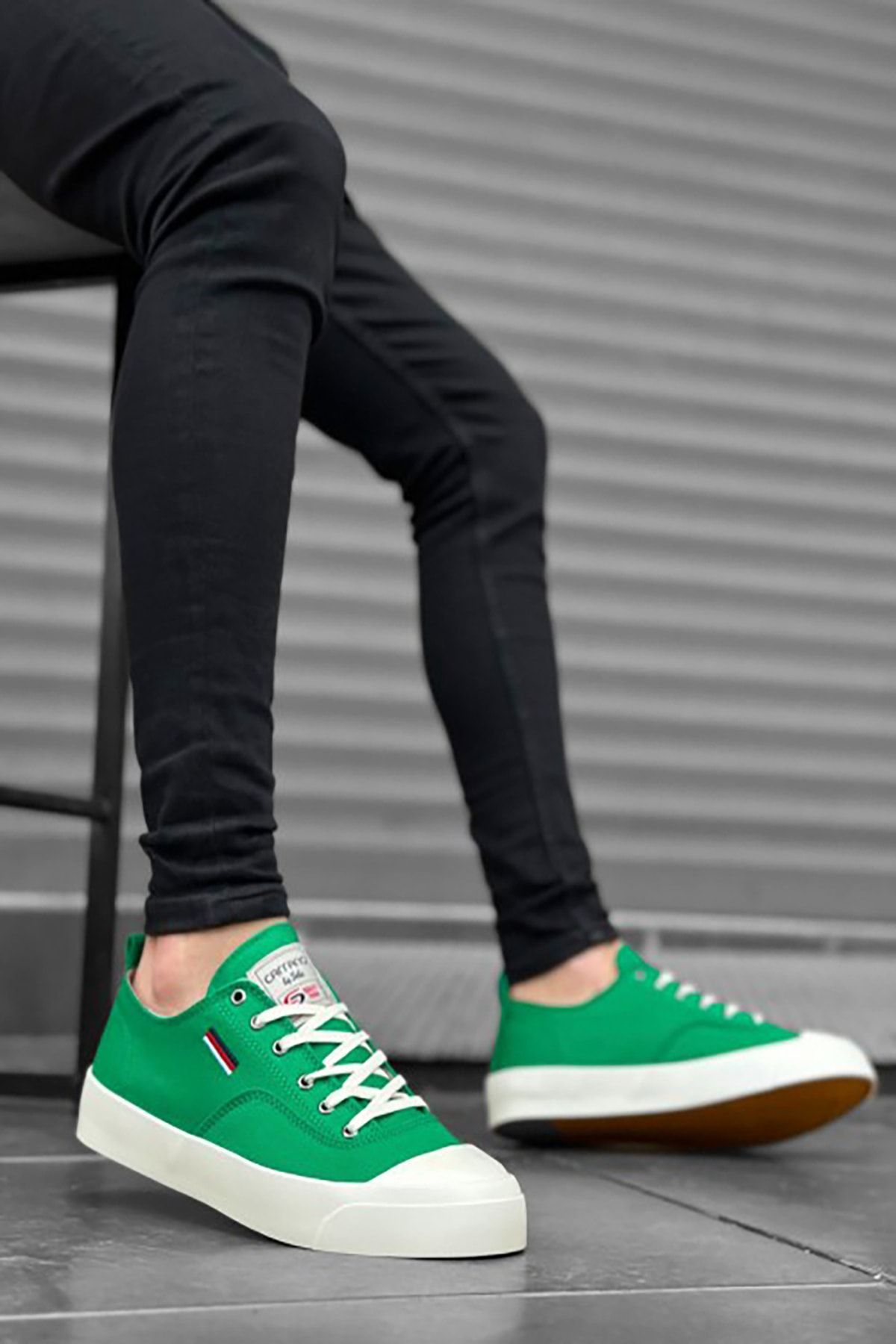 Mida Shoes Mdia Shoes Rahat Düz Taban Keten Bağcıklı Yeşil Günlük Erkek Ayakkabı