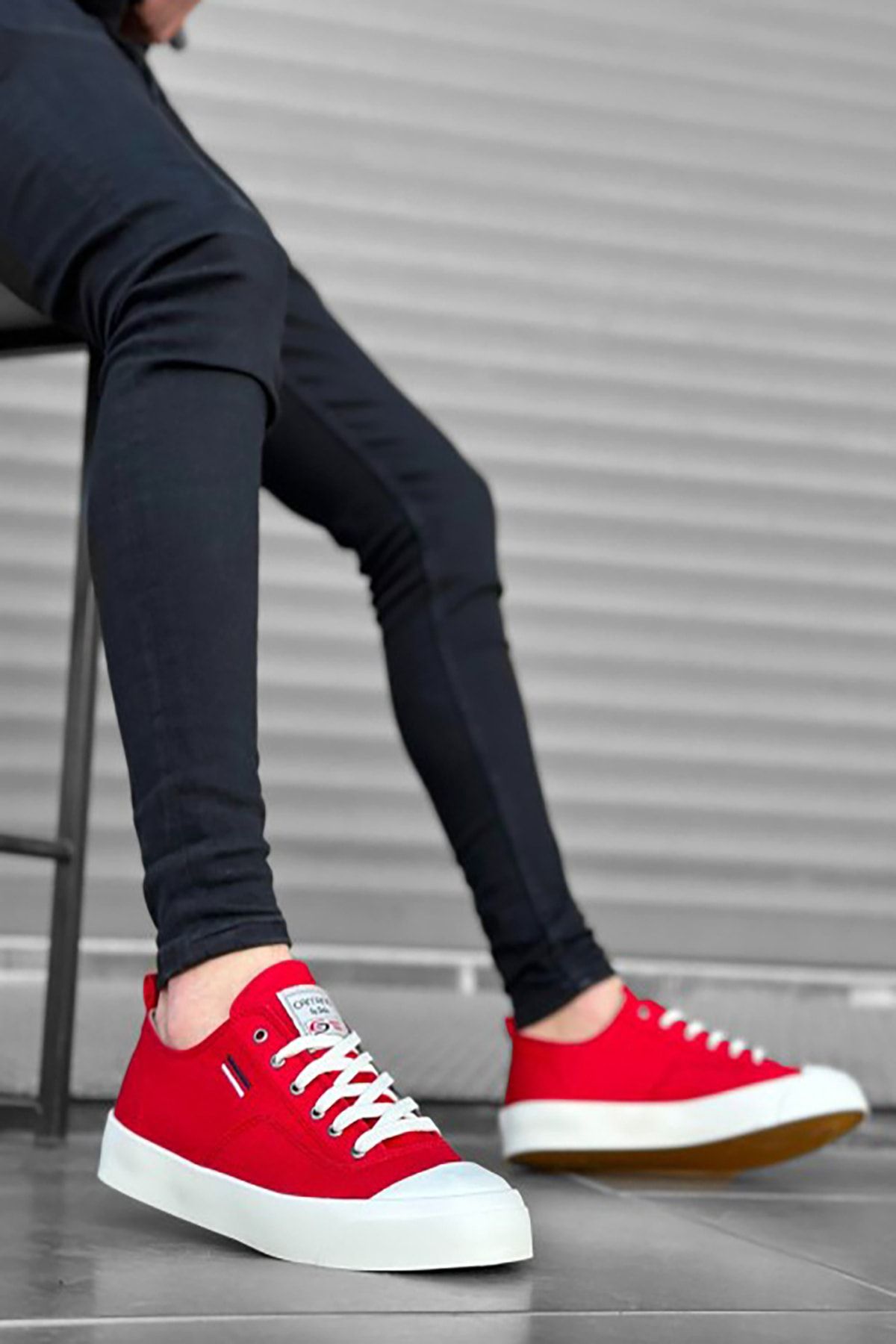 Mida Shoes Mdia Shoes Rahat Düz Taban Keten Bağcıklı Kırmızı Günlük Erkek Ayakkabı
