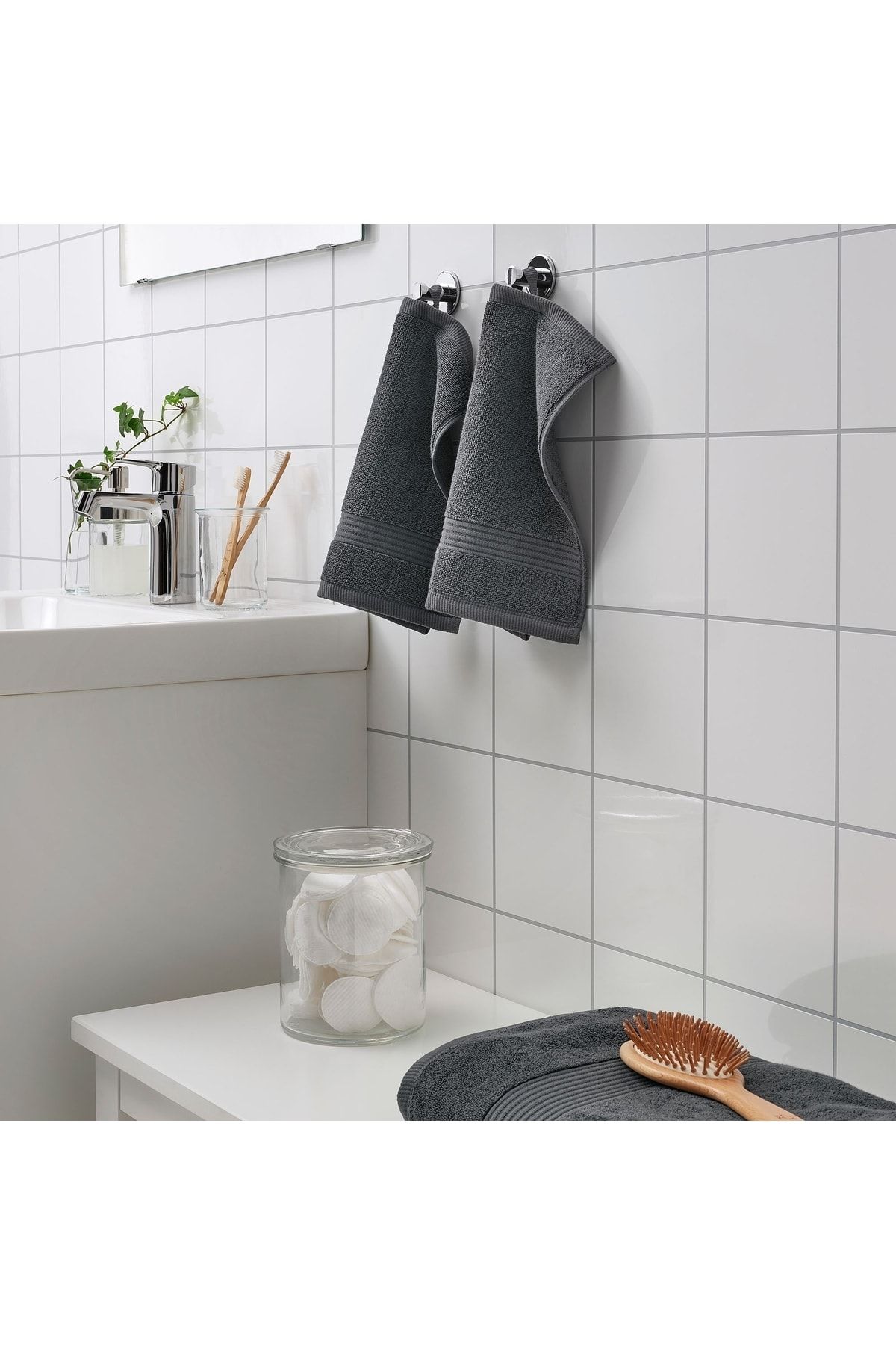 IKEA 3 Adet Küçük Banyo Havlusu 30x30 Cm El Yüz Havlusu 3 Lü Set Koyu Gri Pamuk