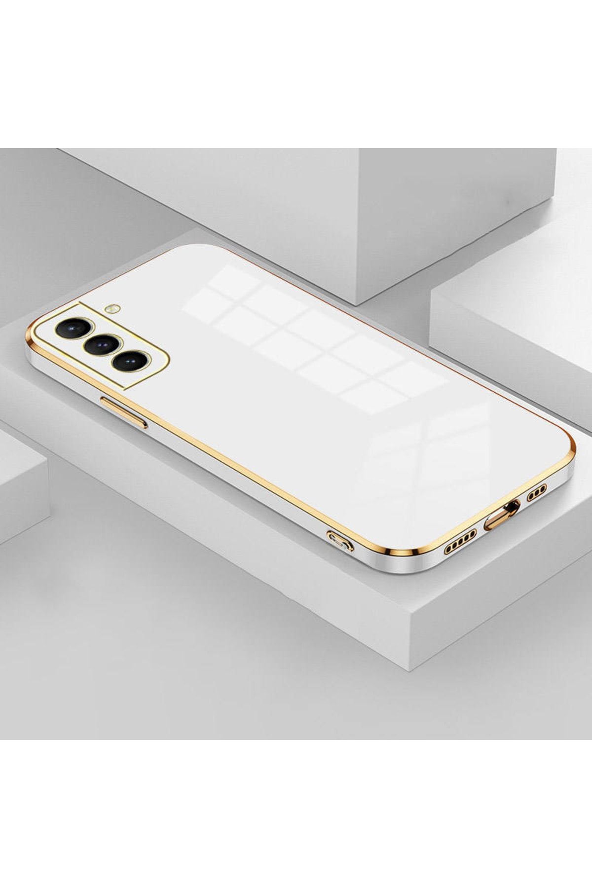 Rivor Samsung Galaxy S20 Fe Uyumlu Kılıf Parlak Kenarlı Altın Işlemeli Kamera Korumalı Kılıf