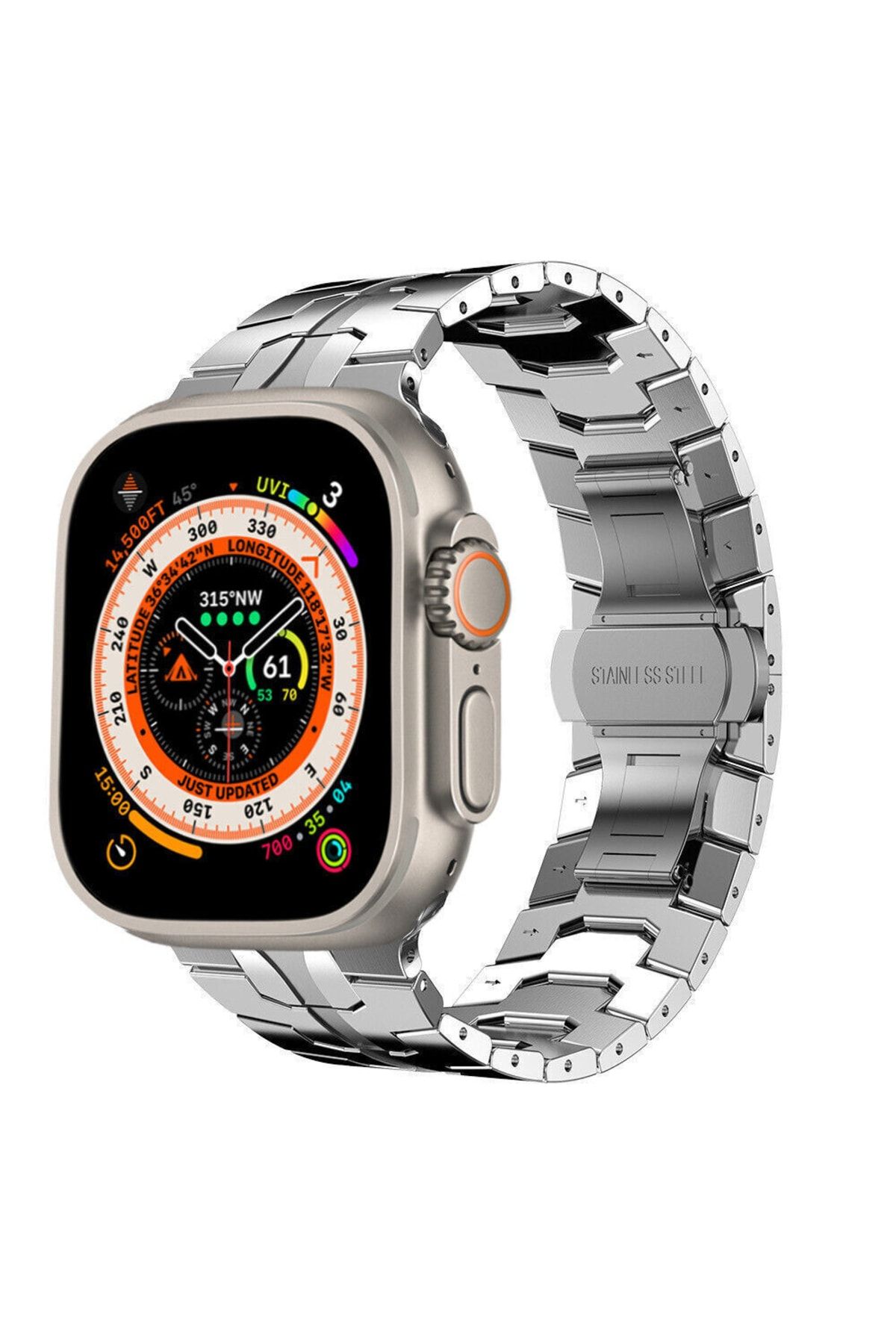Nezih Case Apple Watch 2/3/4/5/6/7/8/9/se/ultra/ultra 2 42mm 44mm 45mm 49mm Baklalı Paslanmaz Çelik Kordon