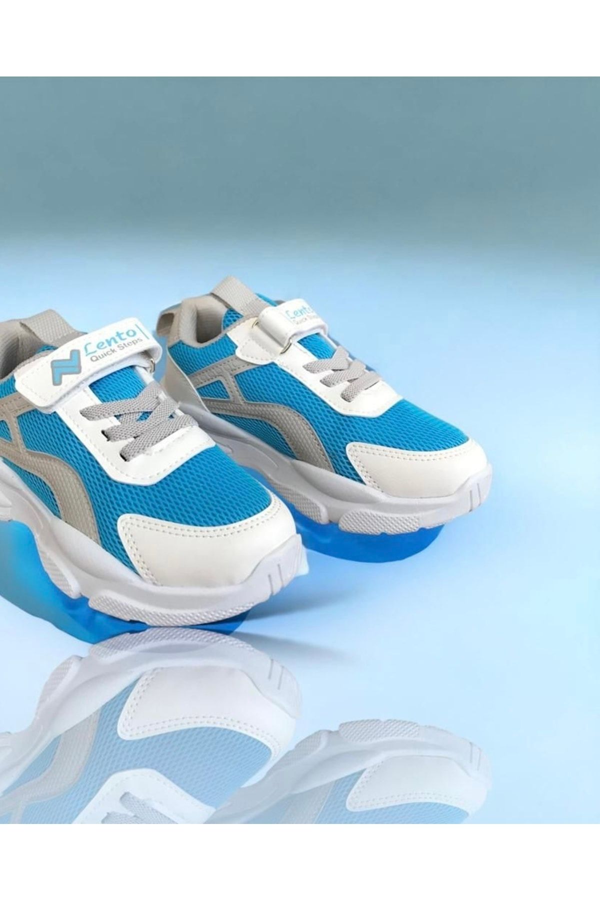 Lento Mavi Beyaz Buz Cırtlı Yumuşak Esnek Hafif Unisex Sneaker Çocuk Ayakkabı