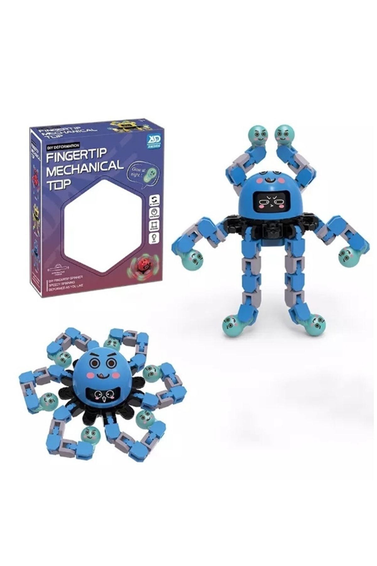 Toyaş Mavi Fidget Spinners Dönüştürülebilir Zincir Robot Oyuncak Stres Çarkı 1 Adet