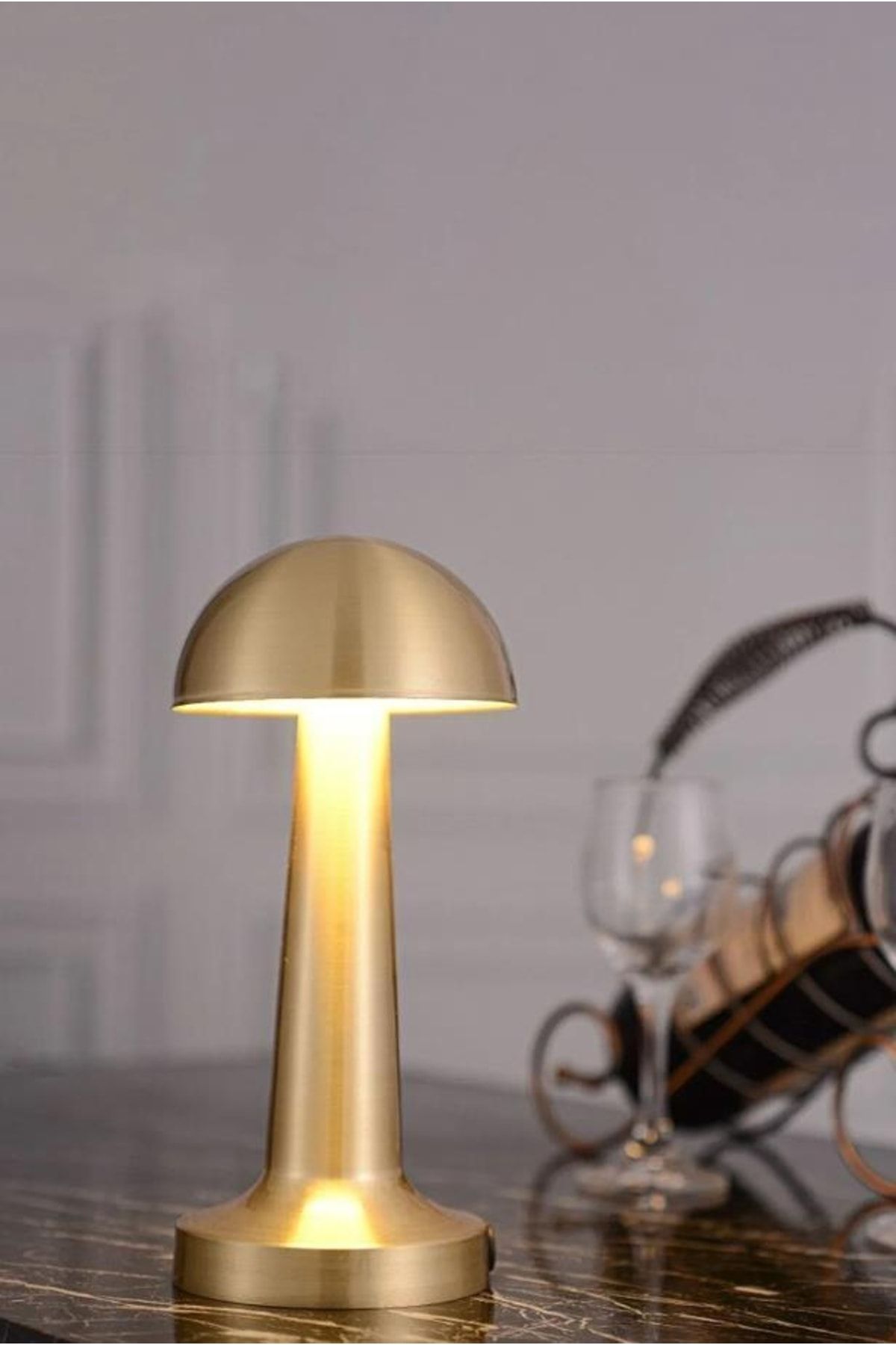 MiniHome Mantar Model Dimmerli Şarjlı Retro Masa Lambası Gold