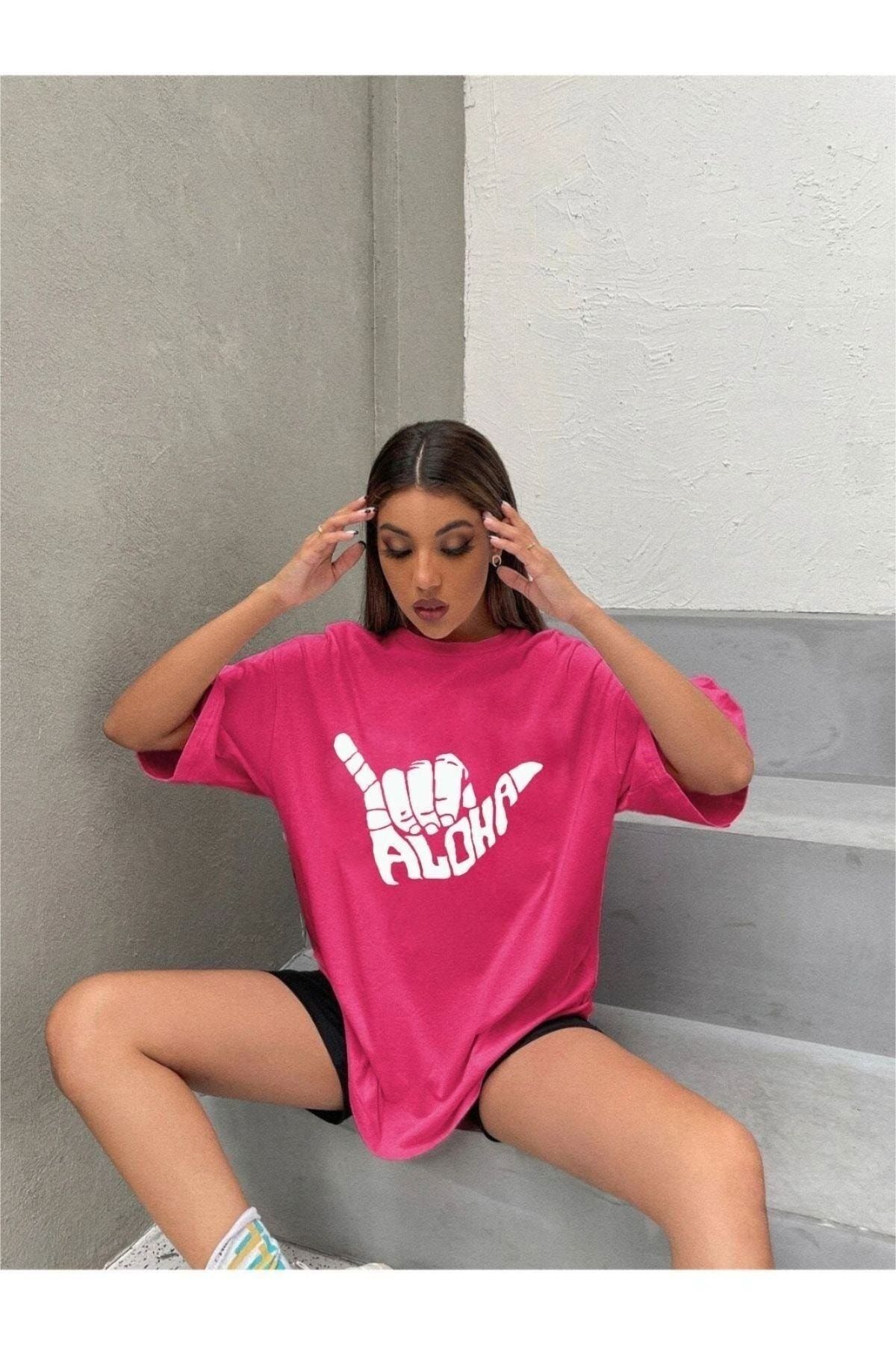 NİCE Marecash Kadın Aloha Baskılı Oversize T-shirt