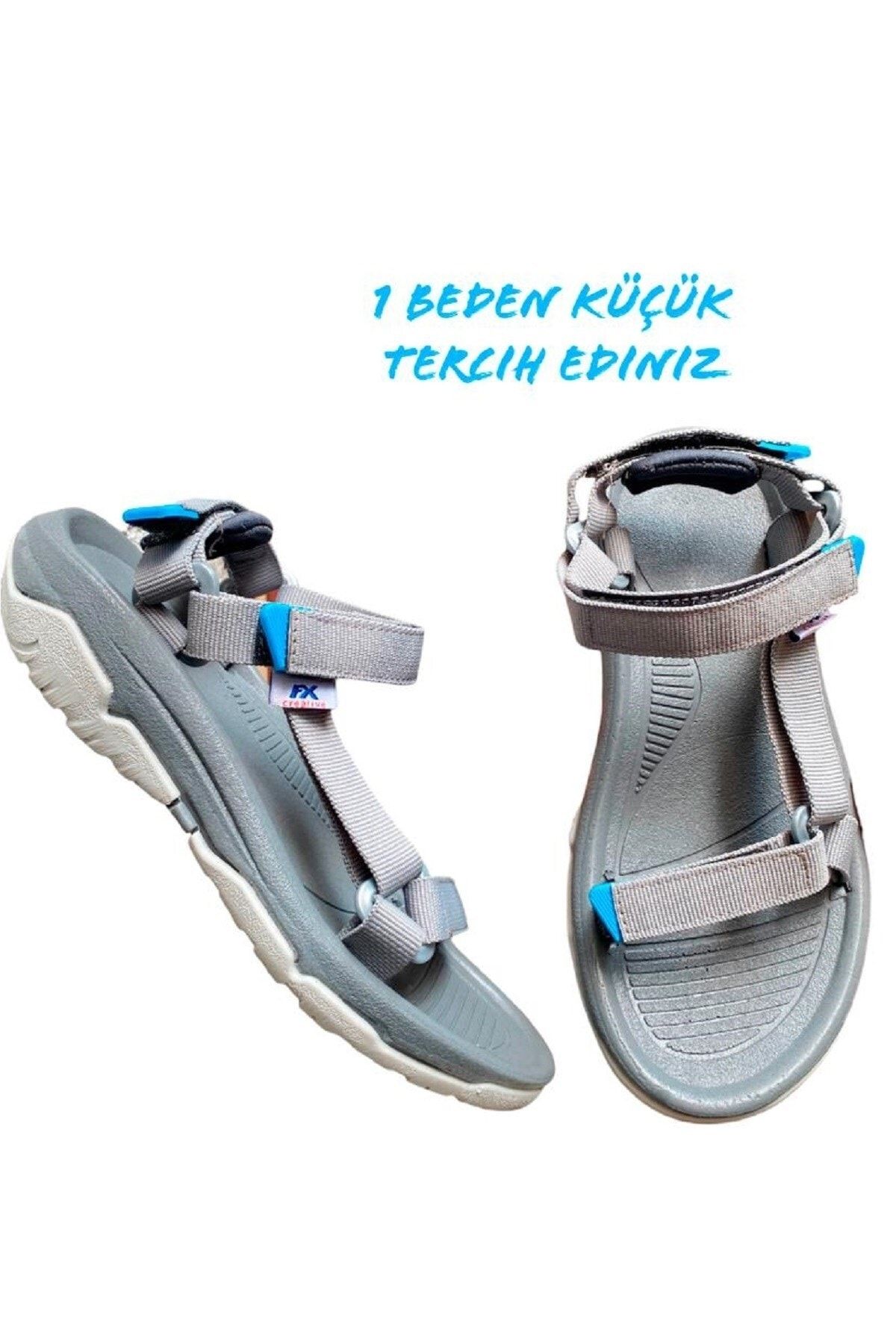 ALTUNTAŞ Fx Kaymaz Taban Cırt Cırtlı Çocuk Spor Sandalet Modeli - Gri Mavi ( Geniş Kalıp)